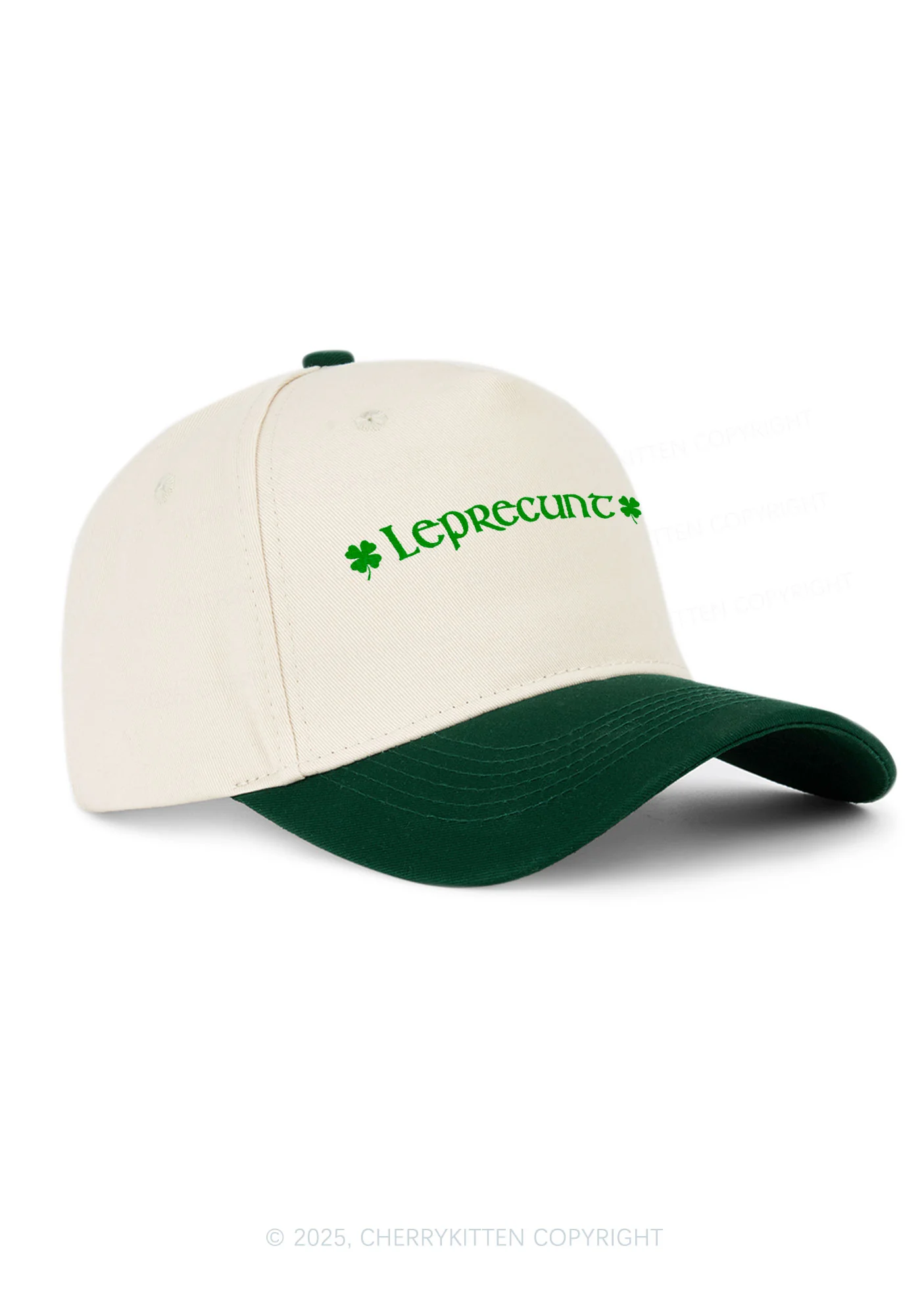Embroidered Leprecunt St Patricks Y2K Color Block Baseball Cap Cherrykitten - Image 2