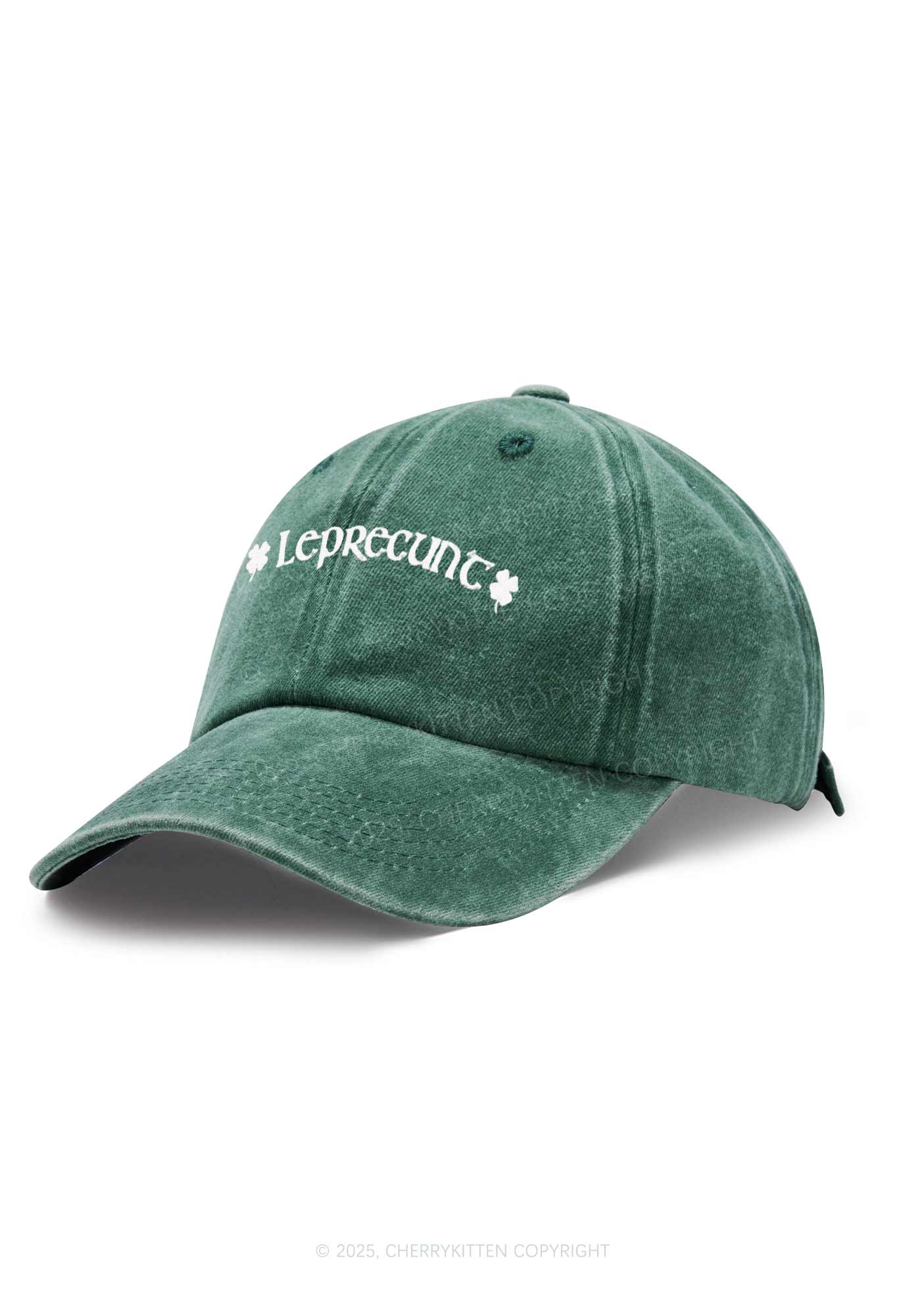 Embroidered Leprecunt St Patricks Y2K Washed Baseball Cap Cherrykitten - Image 2