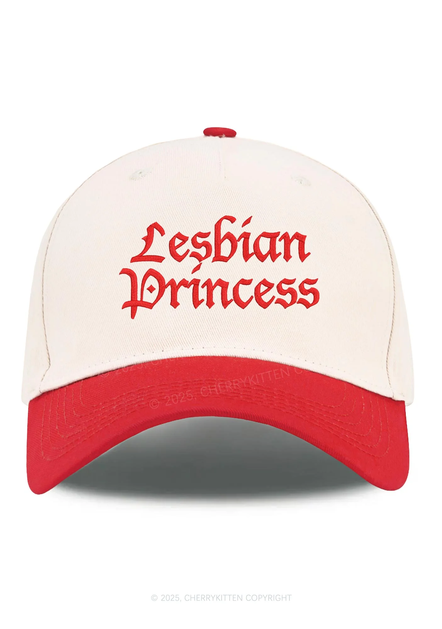 Embroidered Lesbian Princess Pride Y2K Color Block Baseball Cap Cherrykitten - Image 3