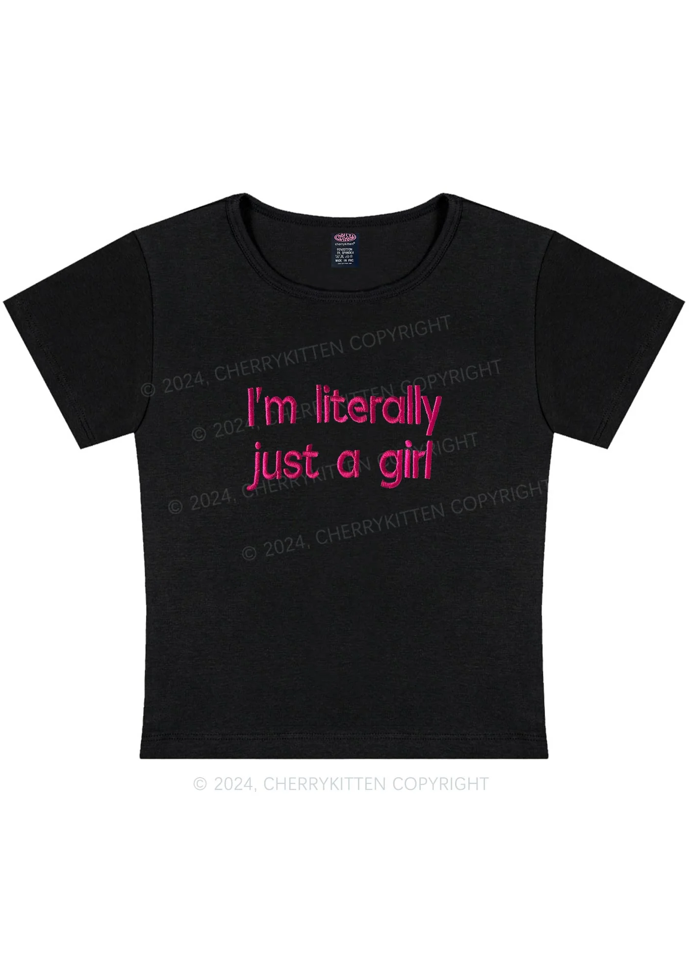Embroidered Literally Just A Girl Y2K Baby Tee Cherrykitten - Image 3