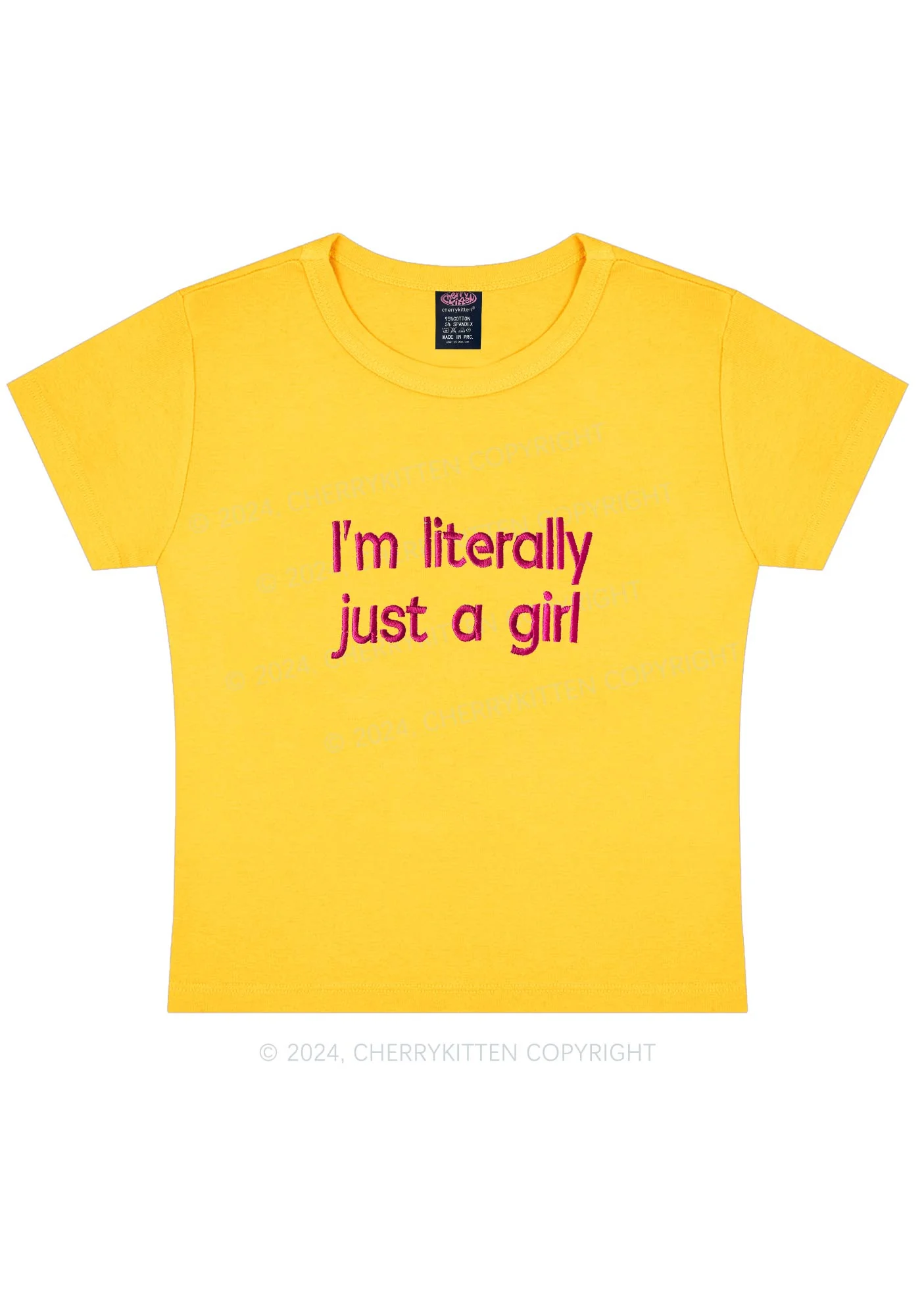 Embroidered Literally Just A Girl Y2K Baby Tee Cherrykitten - Image 4