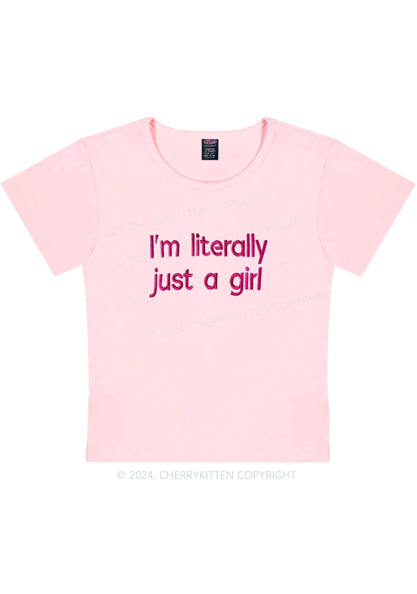 Embroidered Literally Just A Girl Y2K Baby Tee Cherrykitten - Image 5