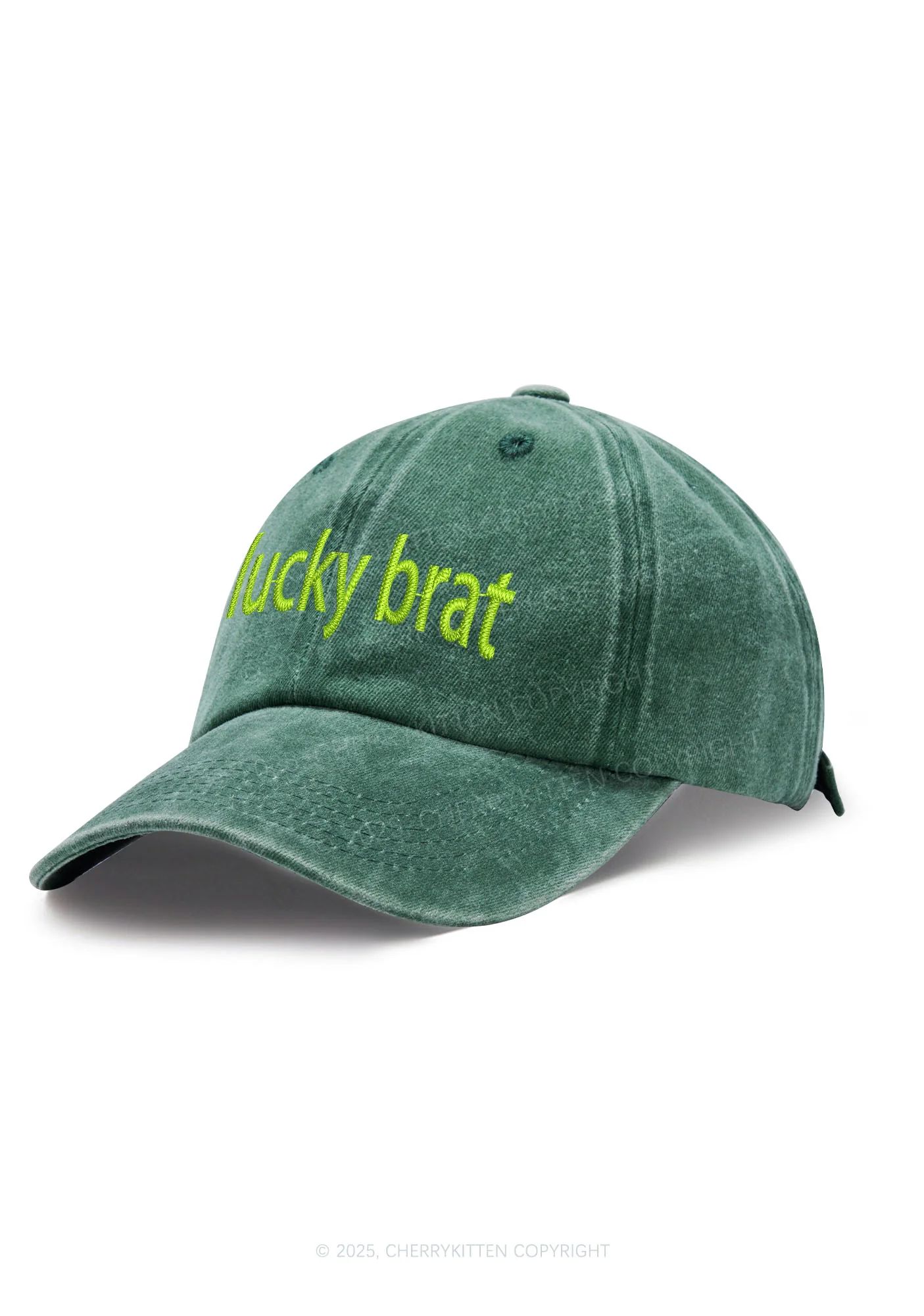 Embroidered Lucky Brat St Patricks Y2K Washed Baseball Cap Cherrykitten - Image 2