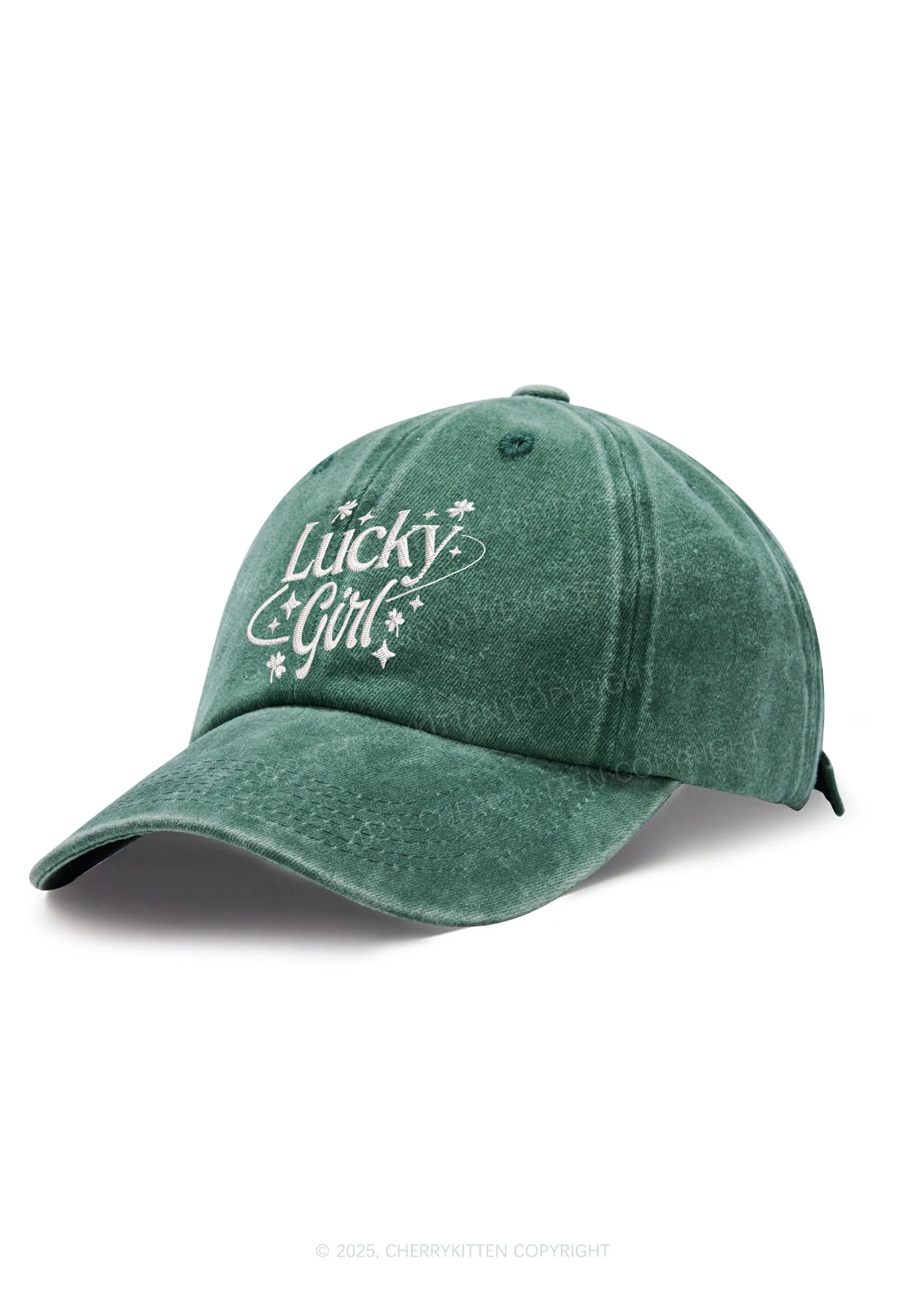 Embroidered Lucky Girl Star St Patricks Y2K Washed Baseball Cap Cherrykitten - Image 2