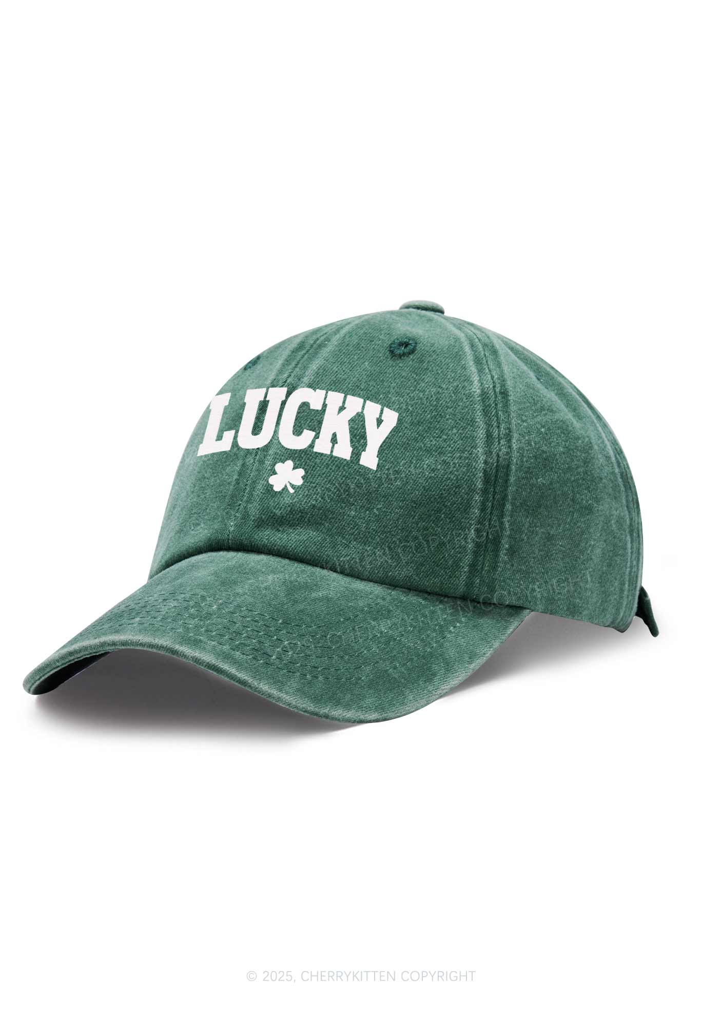 Embroidered Lucky Shamrock St Patricks Y2K Washed Baseball Cap Cherrykitten - Image 2