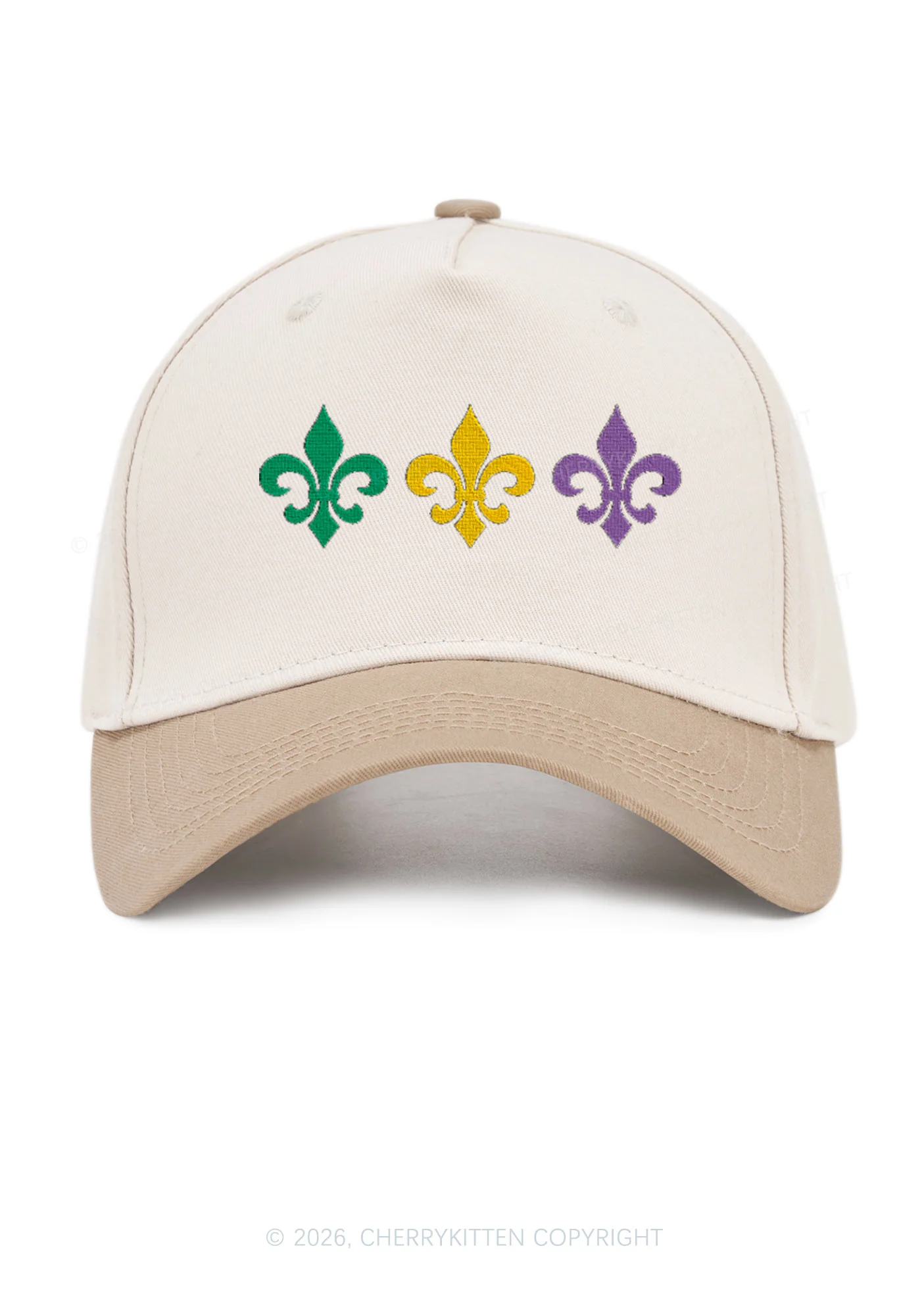 Embroidered Mardi Gras Fleur De Lis Trio Y2K Color Block Baseball Cap Cherrykitten - Image 10