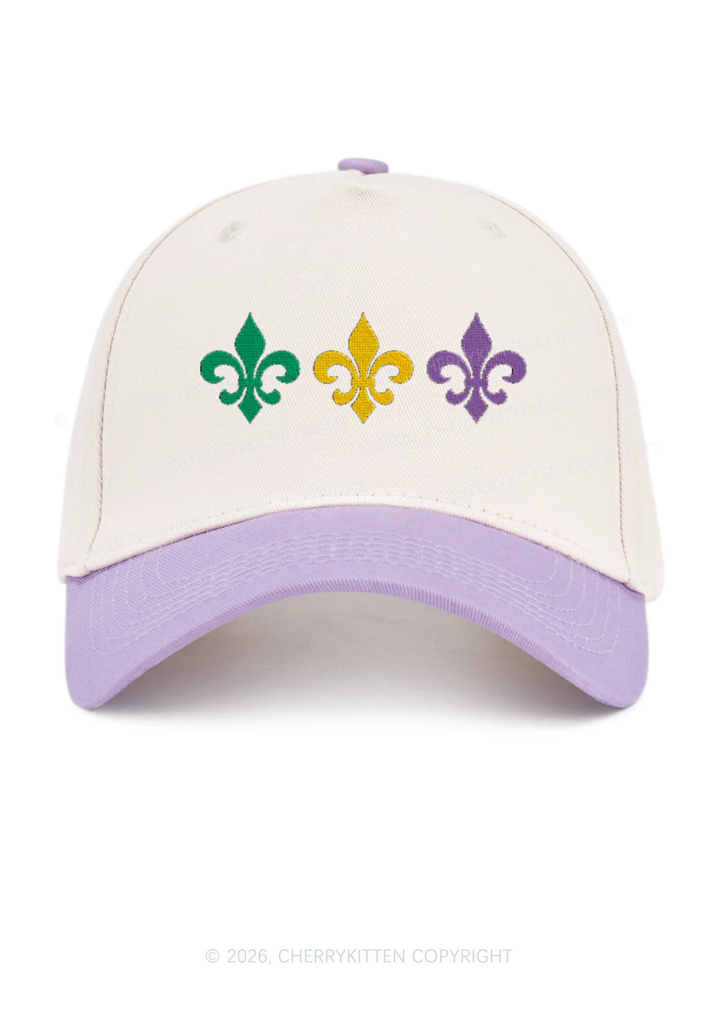 Embroidered Mardi Gras Fleur De Lis Trio Y2K Color Block Baseball Cap Cherrykitten - Image 11