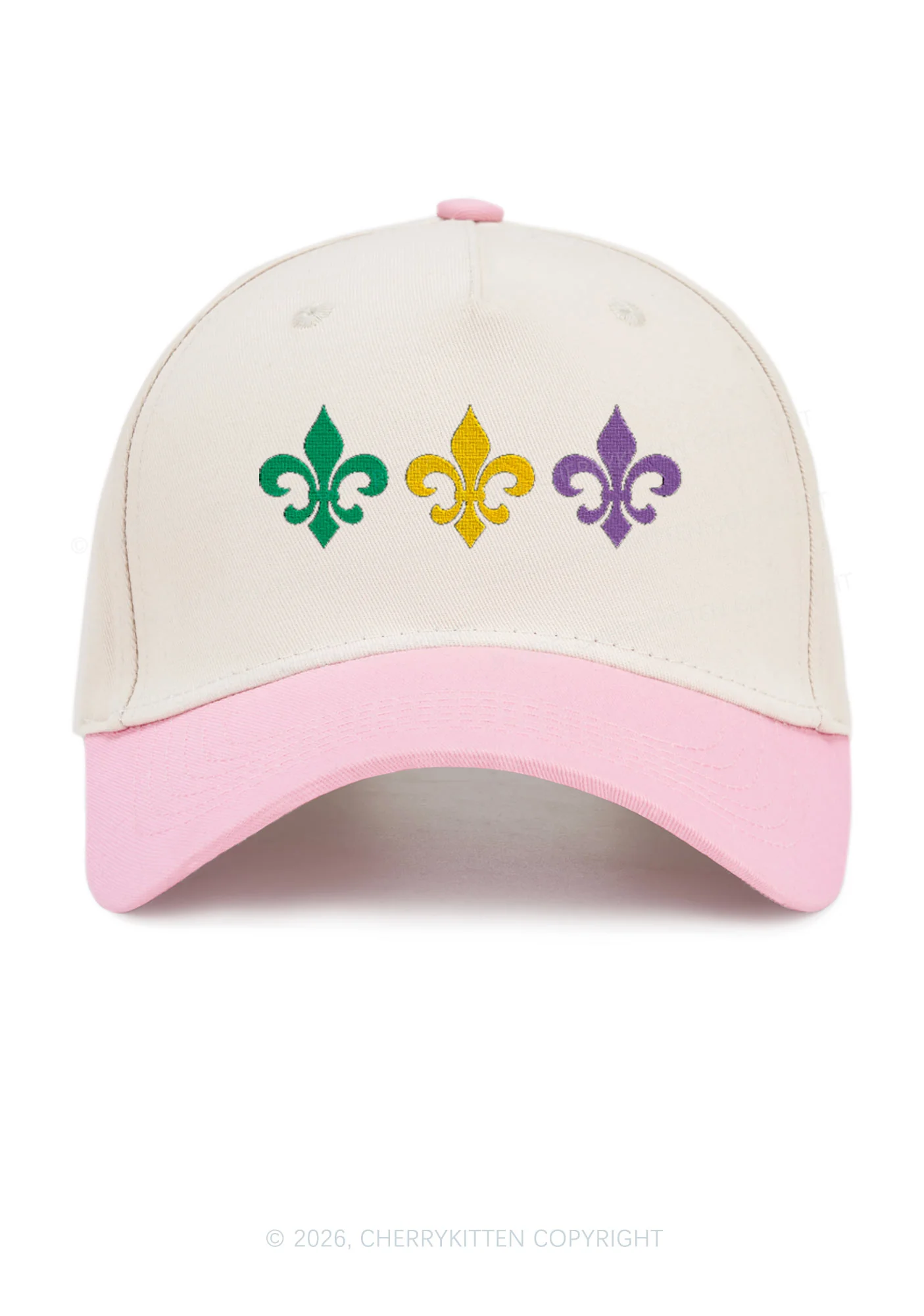 Embroidered Mardi Gras Fleur De Lis Trio Y2K Color Block Baseball Cap Cherrykitten - Image 12