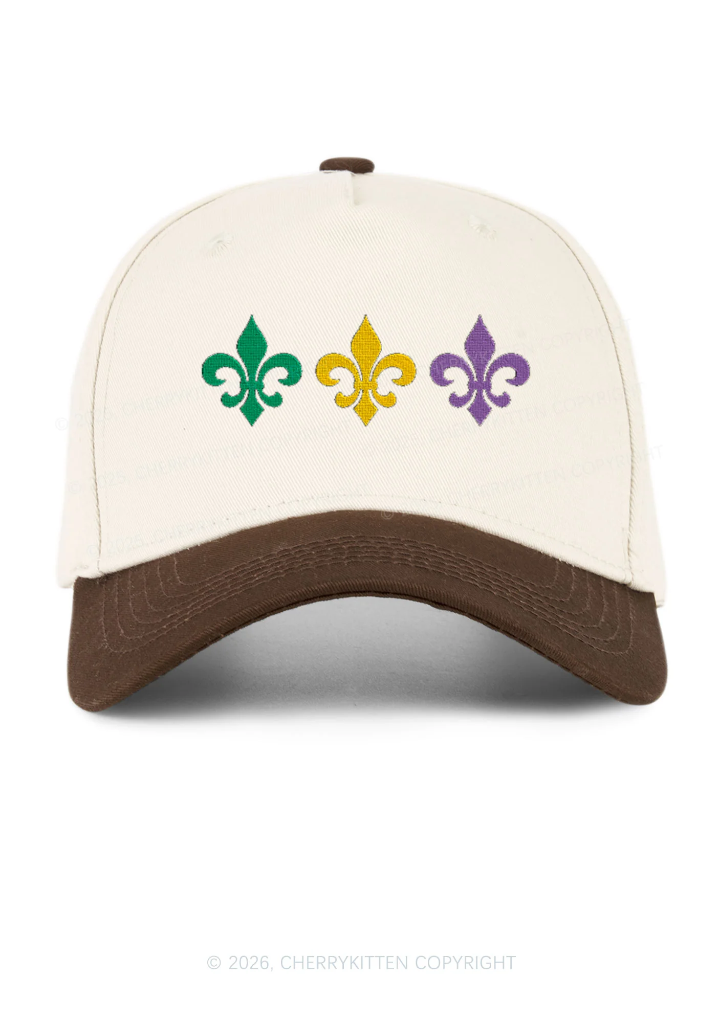 Embroidered Mardi Gras Fleur De Lis Trio Y2K Color Block Baseball Cap Cherrykitten - Image 14