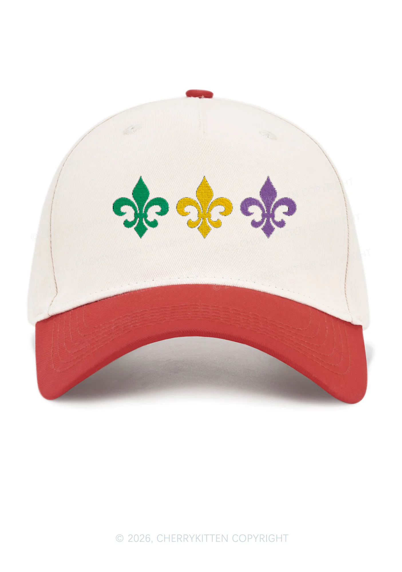 Embroidered Mardi Gras Fleur De Lis Trio Y2K Color Block Baseball Cap Cherrykitten - Image 4