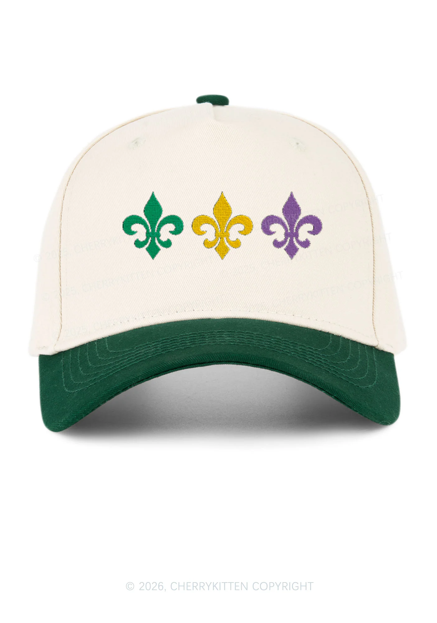 Embroidered Mardi Gras Fleur De Lis Trio Y2K Color Block Baseball Cap Cherrykitten - Image 5