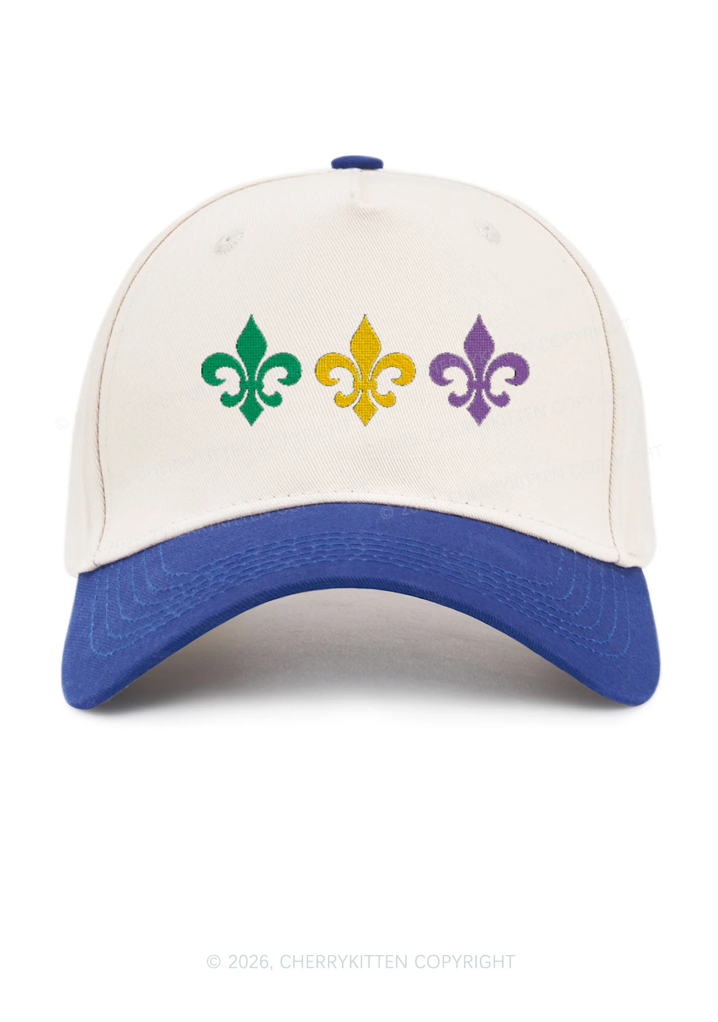 Embroidered Mardi Gras Fleur De Lis Trio Y2K Color Block Baseball Cap Cherrykitten - Image 8