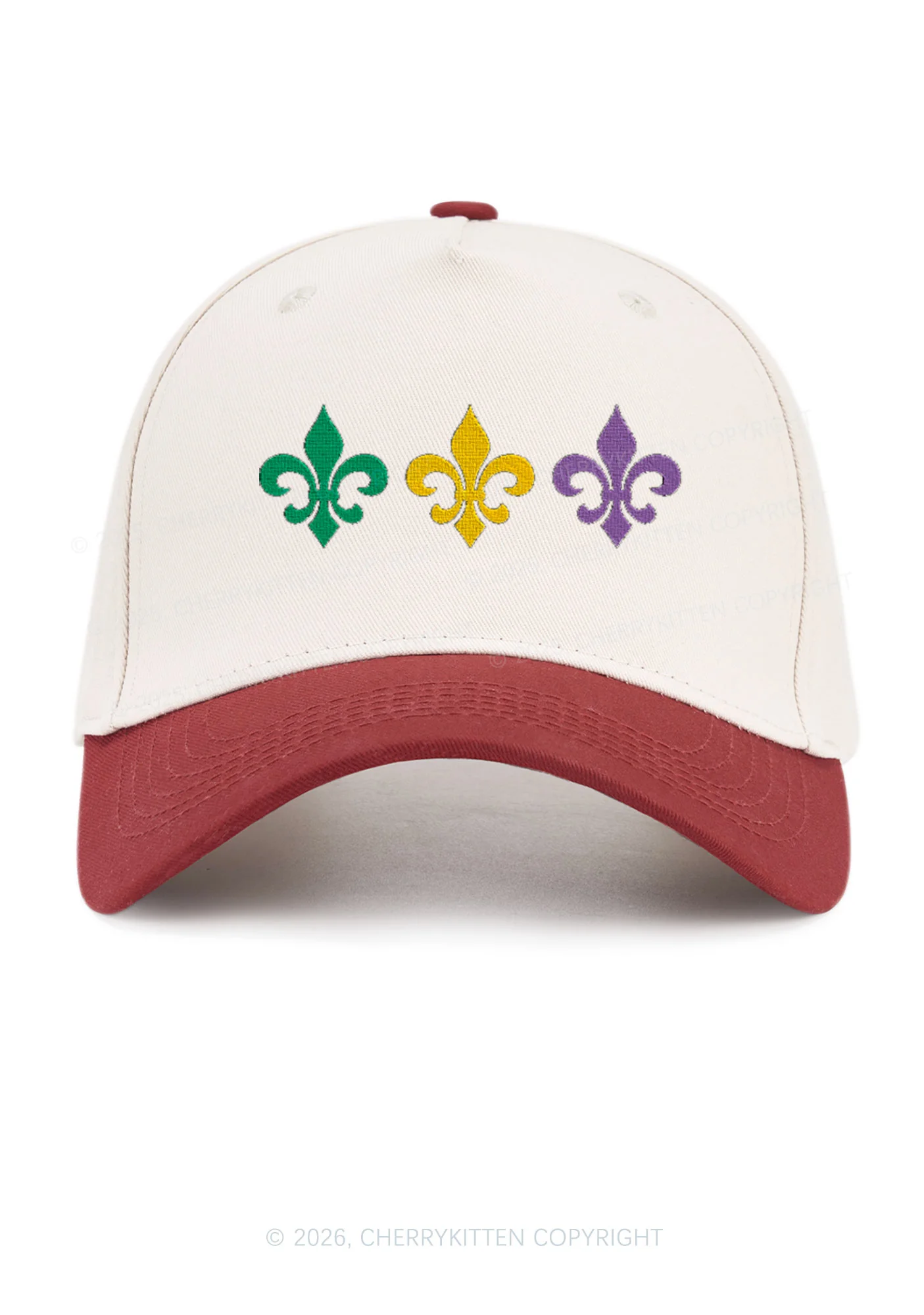 Embroidered Mardi Gras Fleur De Lis Trio Y2K Color Block Baseball Cap Cherrykitten - Image 9