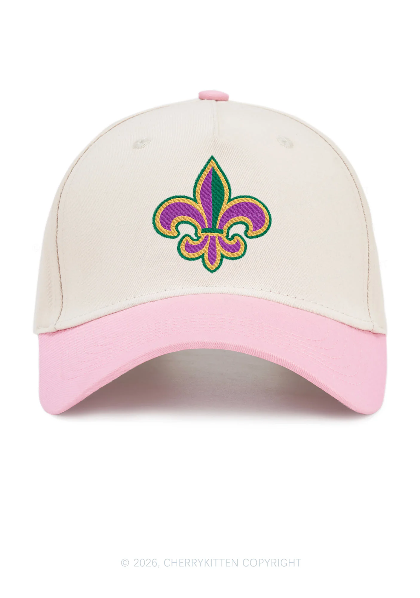 Embroidered Mardi Gras Fleur De Lis Y2K Color Block Baseball Cap Cherrykitten - Image 11