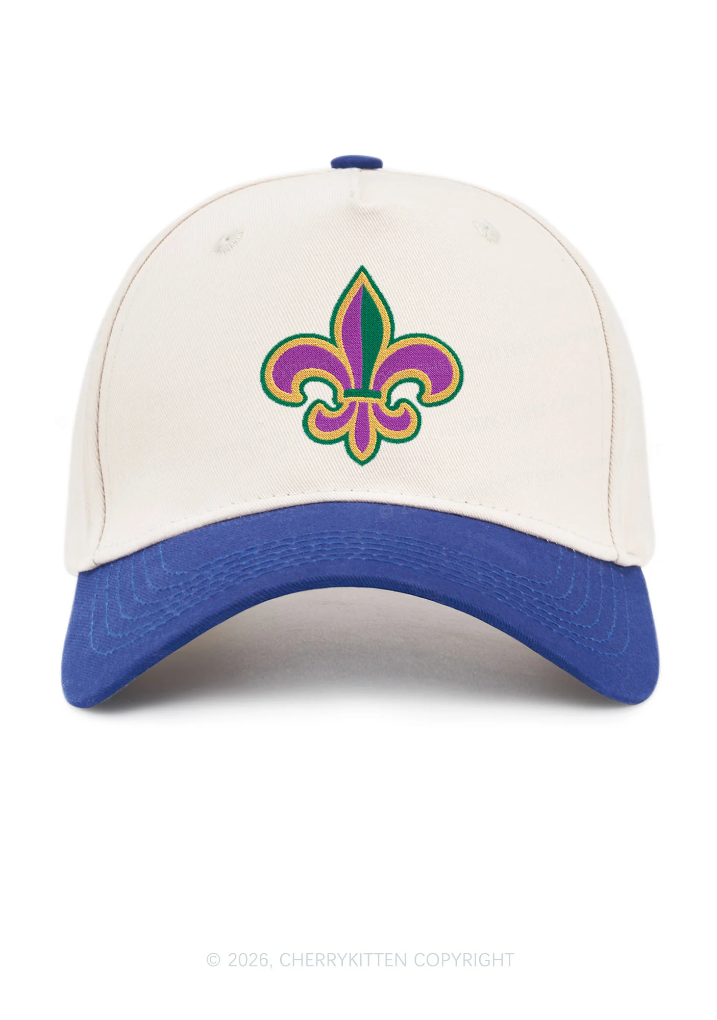 Embroidered Mardi Gras Fleur De Lis Y2K Color Block Baseball Cap Cherrykitten - Image 12