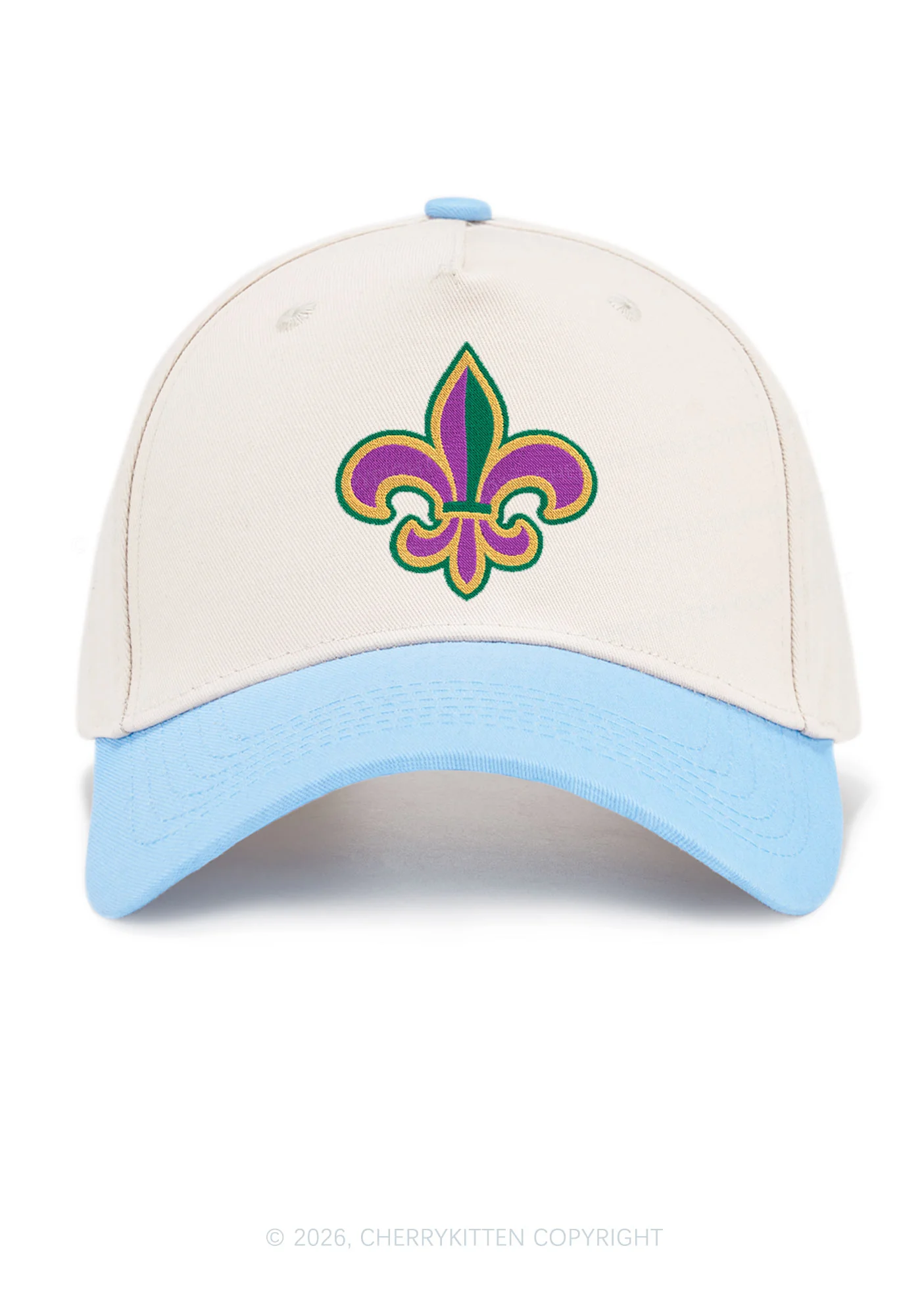 Embroidered Mardi Gras Fleur De Lis Y2K Color Block Baseball Cap Cherrykitten - Image 13