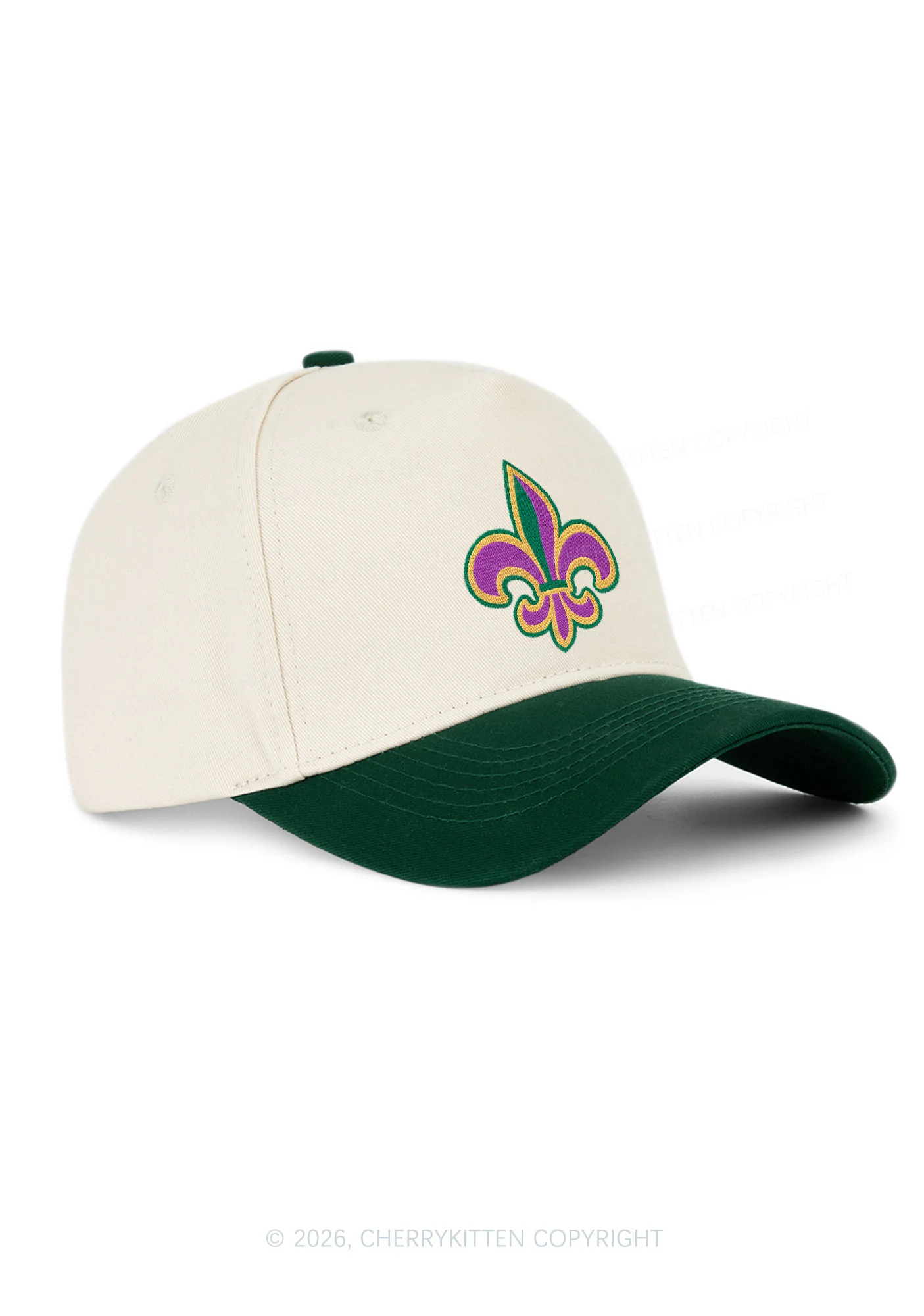 Embroidered Mardi Gras Fleur De Lis Y2K Color Block Baseball Cap Cherrykitten - Image 3