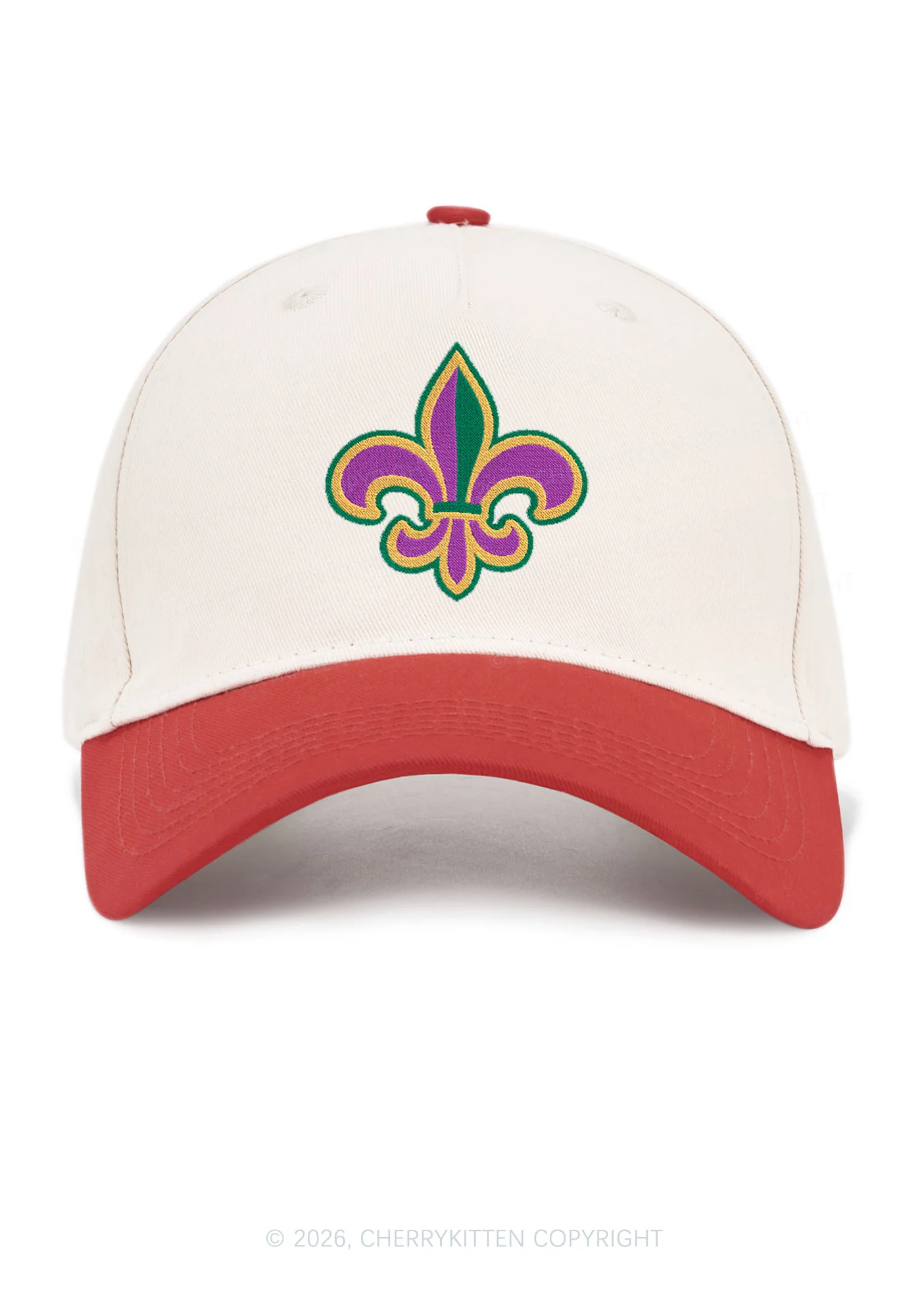 Embroidered Mardi Gras Fleur De Lis Y2K Color Block Baseball Cap Cherrykitten - Image 4