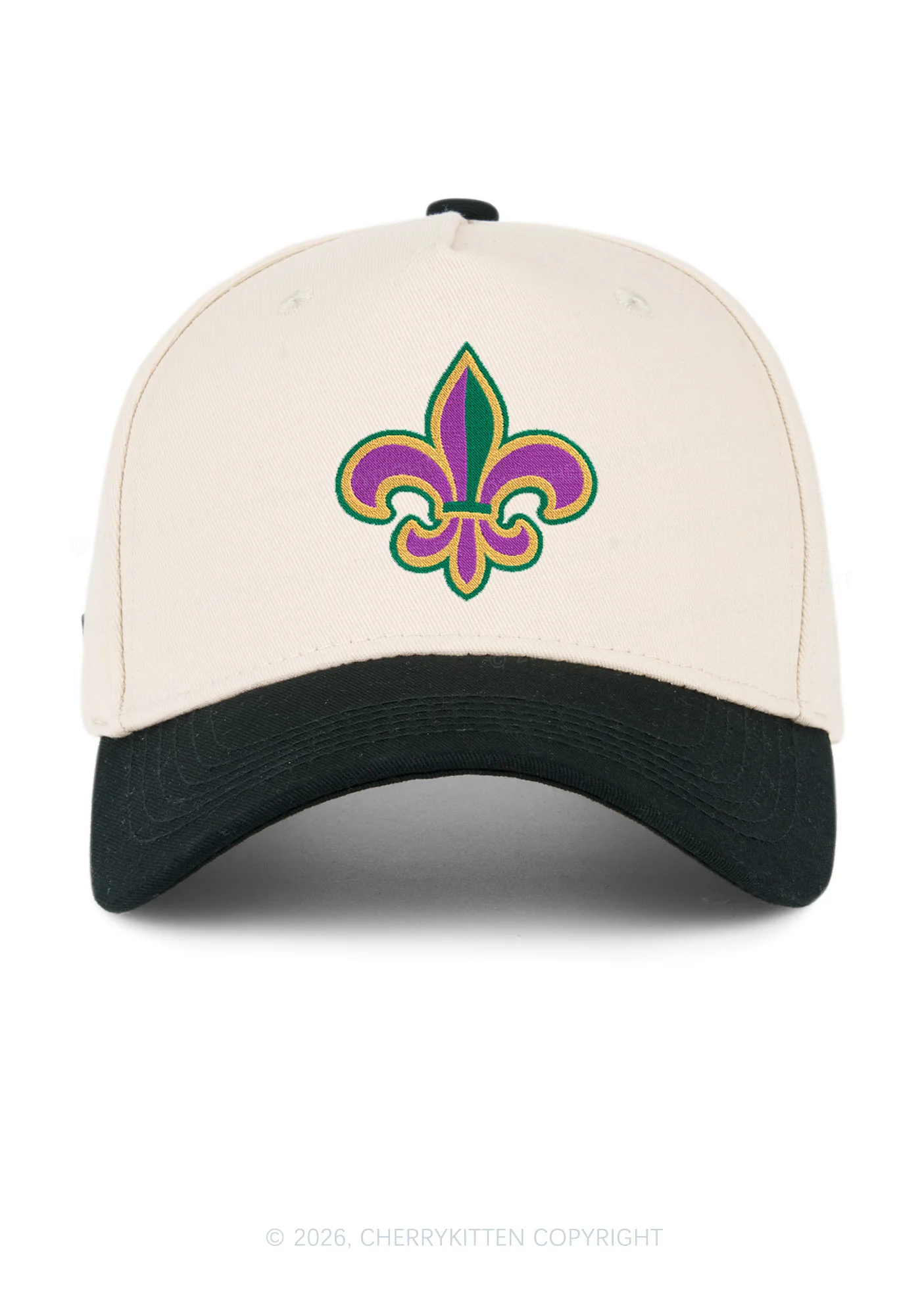 Embroidered Mardi Gras Fleur De Lis Y2K Color Block Baseball Cap Cherrykitten - Image 5