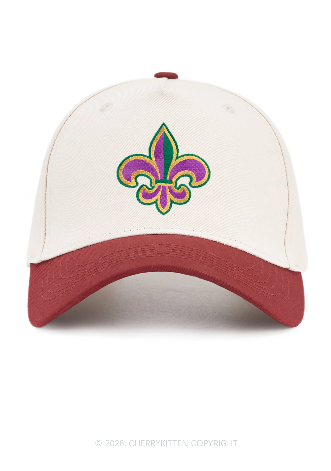 Embroidered Mardi Gras Fleur De Lis Y2K Color Block Baseball Cap Cherrykitten - Image 8