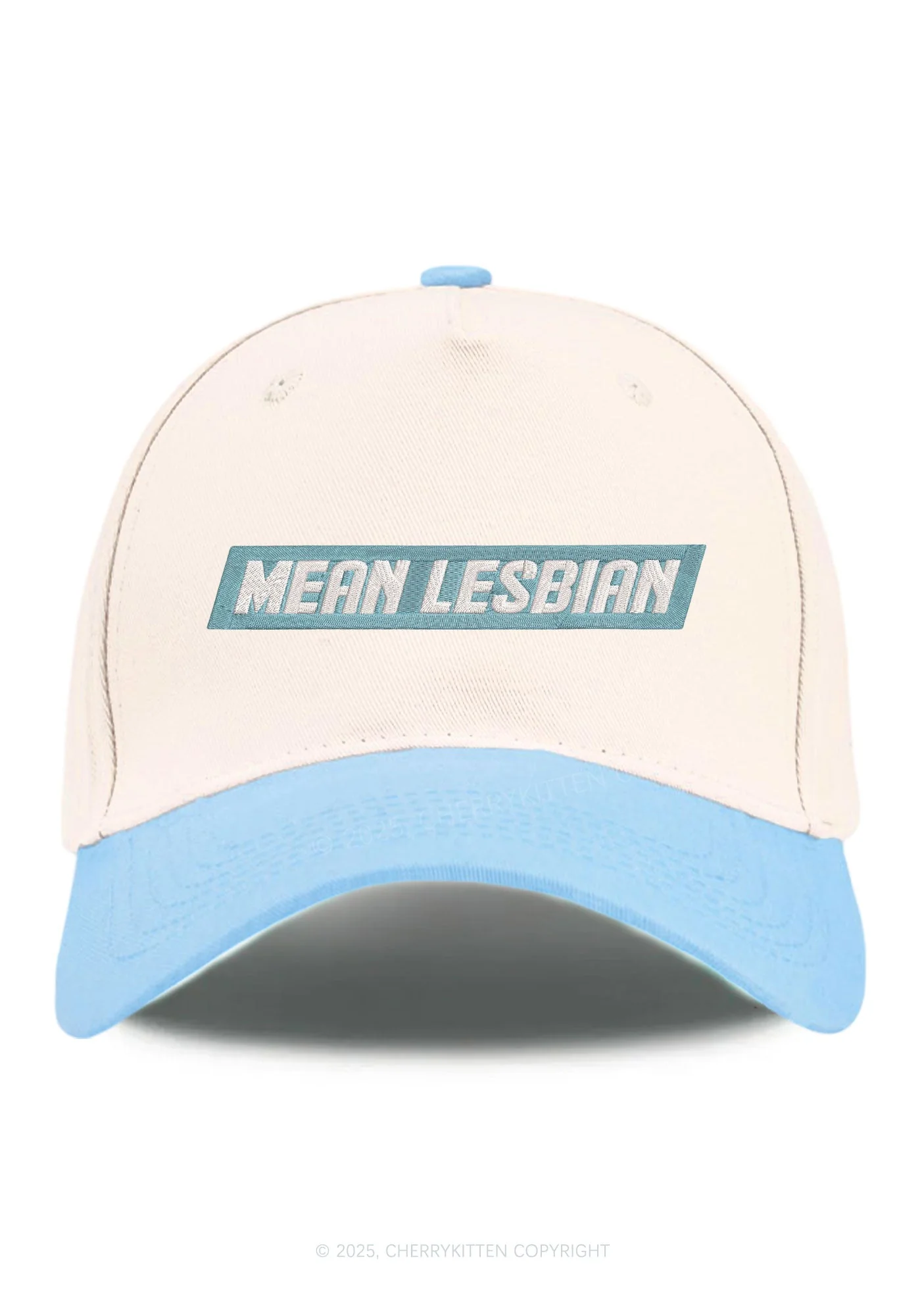 Embroidered Mean Lesbian Pride Y2K Color Block Baseball Cap Cherrykitten - Image 13