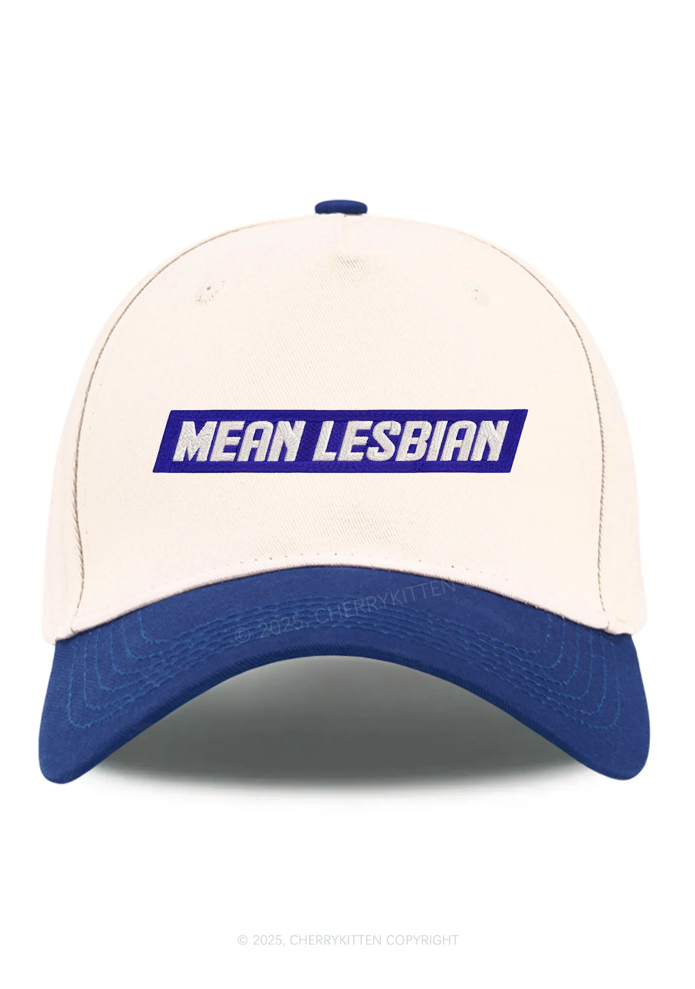 Embroidered Mean Lesbian Pride Y2K Color Block Baseball Cap Cherrykitten - Image 3