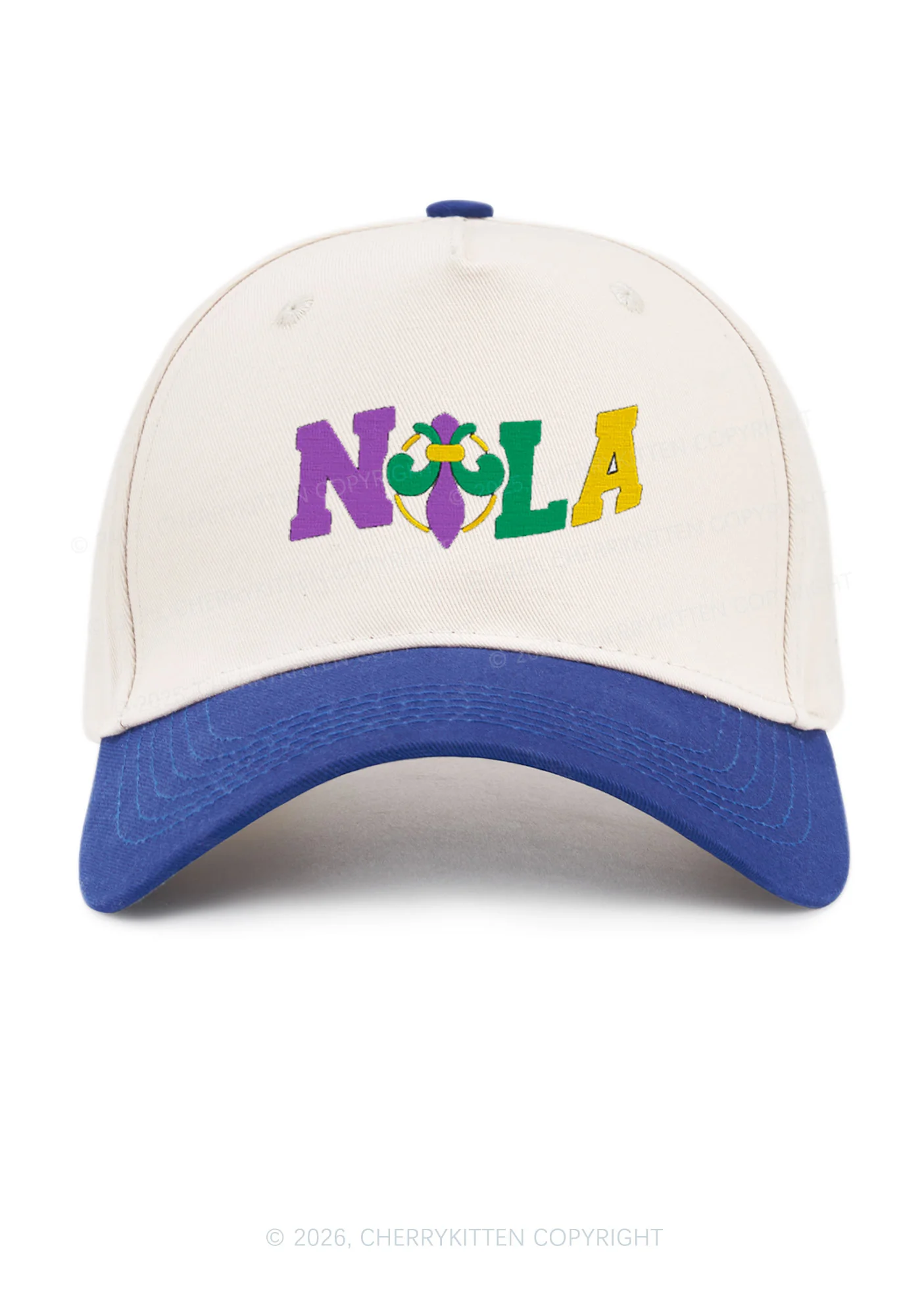 Embroidered Nola Fleur De Lis Y2K Color Block Baseball Cap Cherrykitten - Image 12