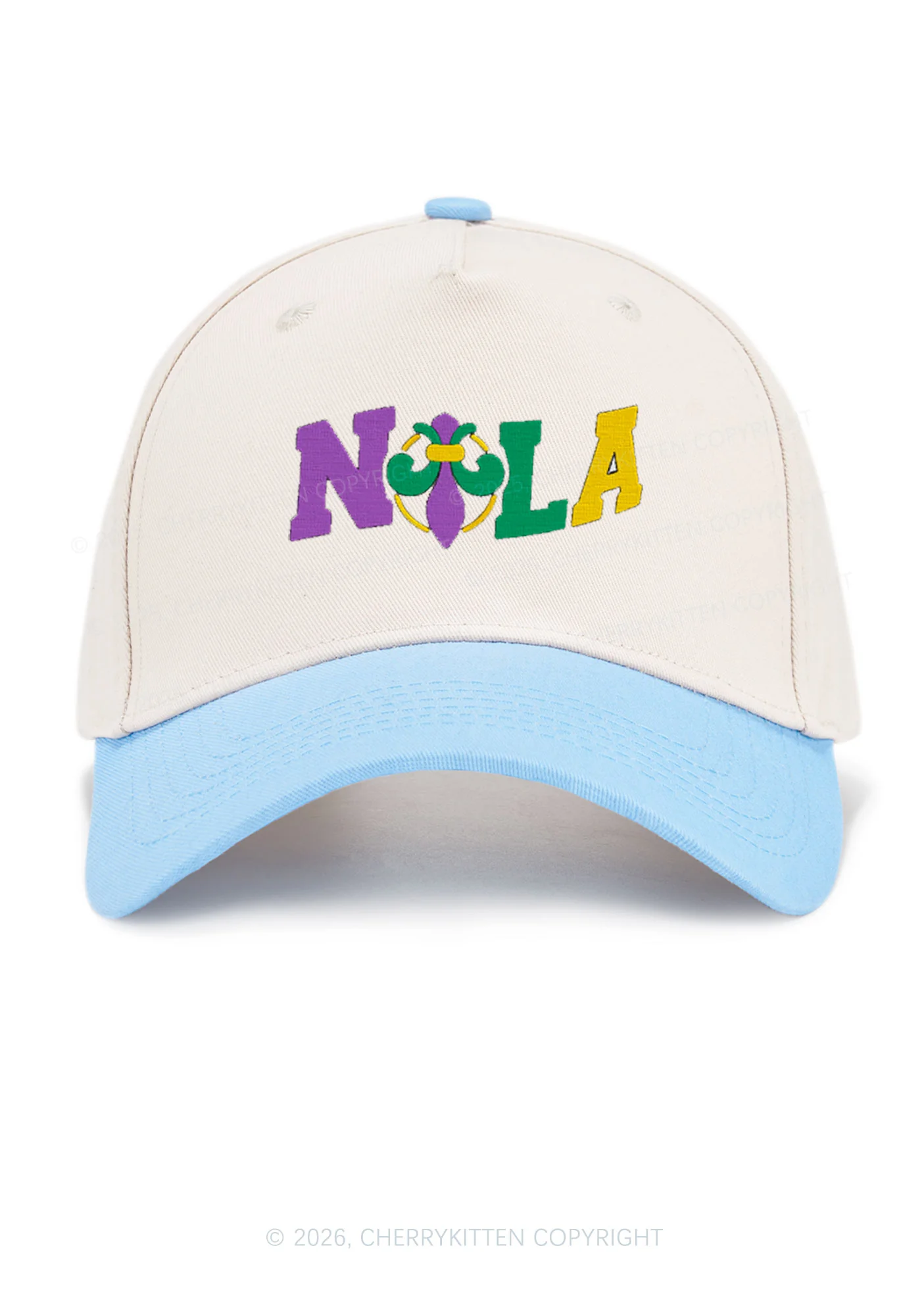 Embroidered Nola Fleur De Lis Y2K Color Block Baseball Cap Cherrykitten - Image 13