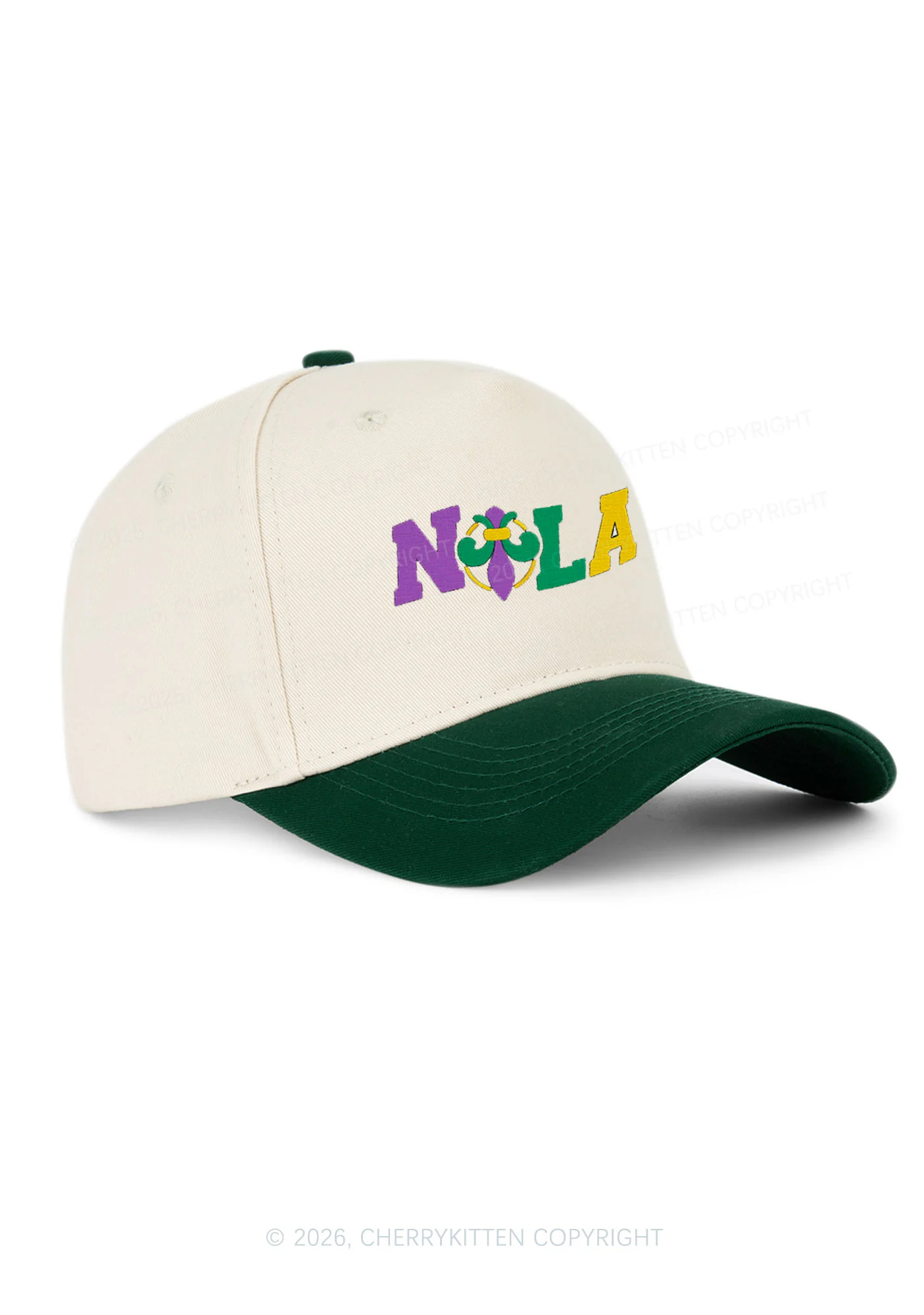 Embroidered Nola Fleur De Lis Y2K Color Block Baseball Cap Cherrykitten - Image 3
