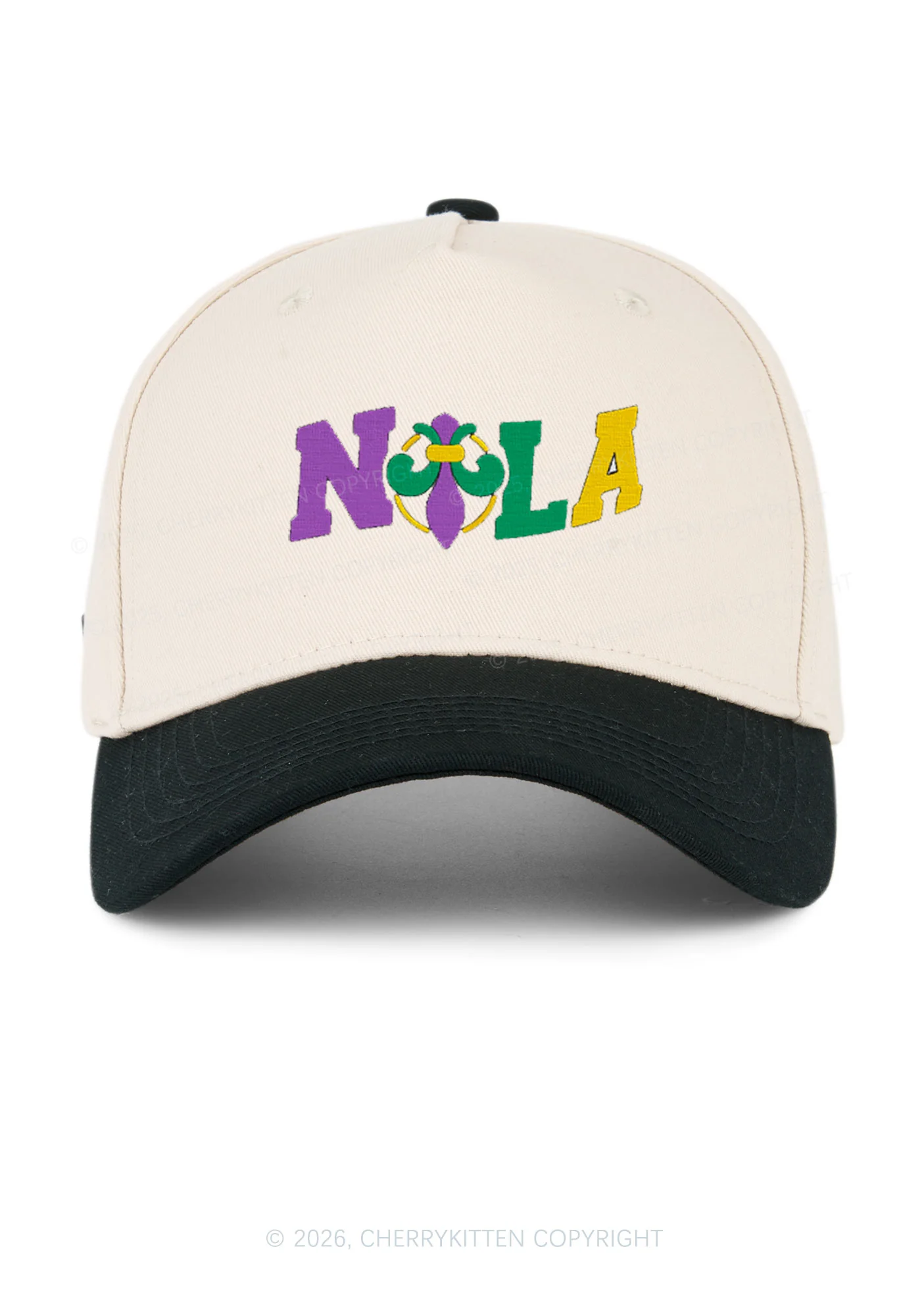 Embroidered Nola Fleur De Lis Y2K Color Block Baseball Cap Cherrykitten - Image 4