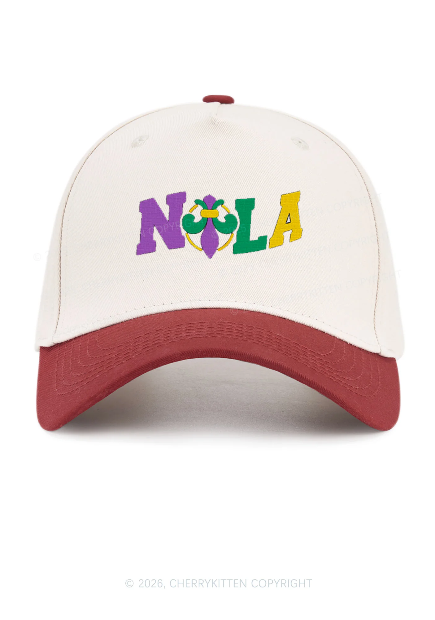 Embroidered Nola Fleur De Lis Y2K Color Block Baseball Cap Cherrykitten - Image 8