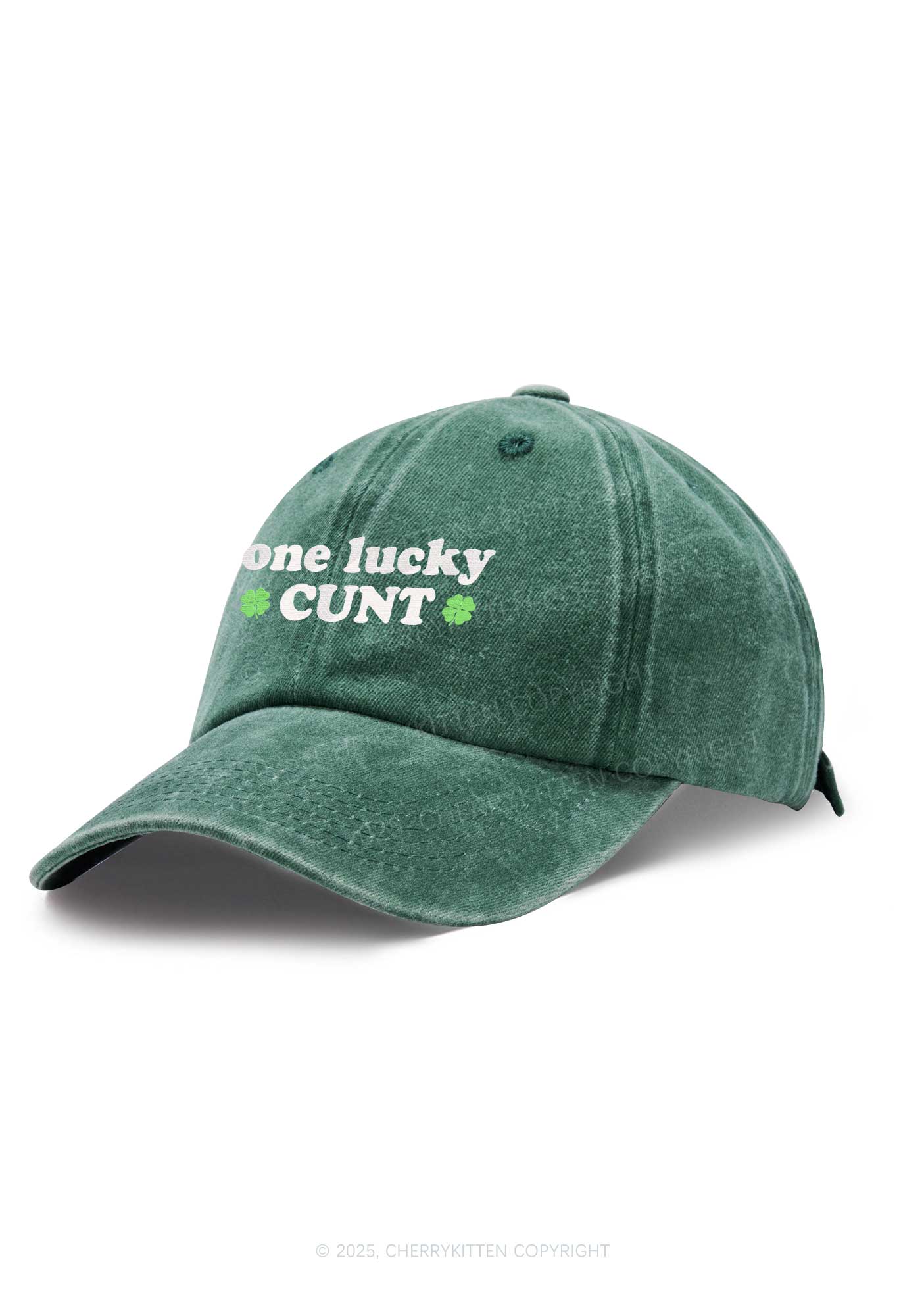 Embroidered One Lucky Cxxt St Patricks Y2K Washed Baseball Cap Cherrykitten - Image 2