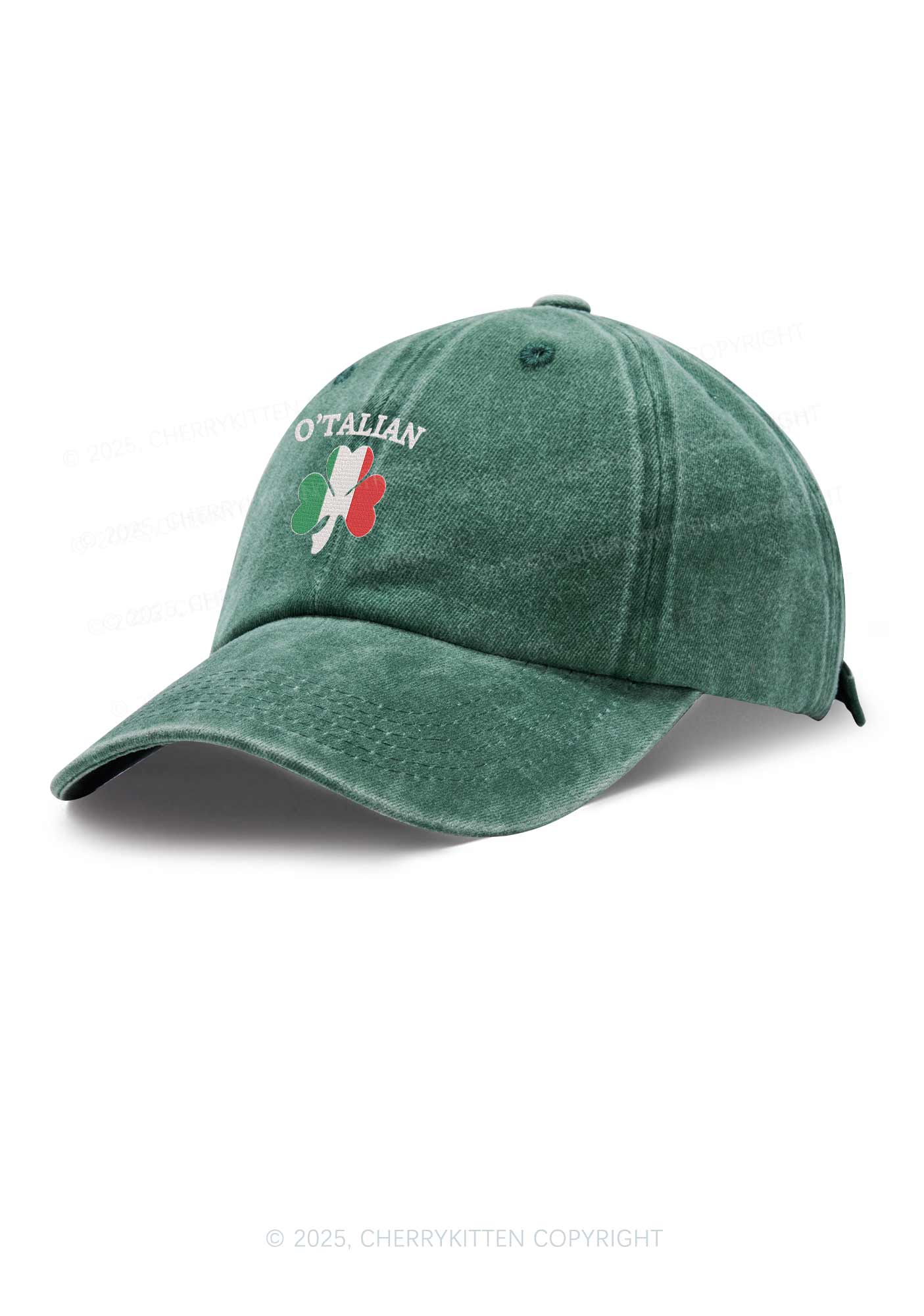Embroidered OTalian Shamrock St Patricks Y2K Washed Baseball Cap Cherrykitten - Image 2