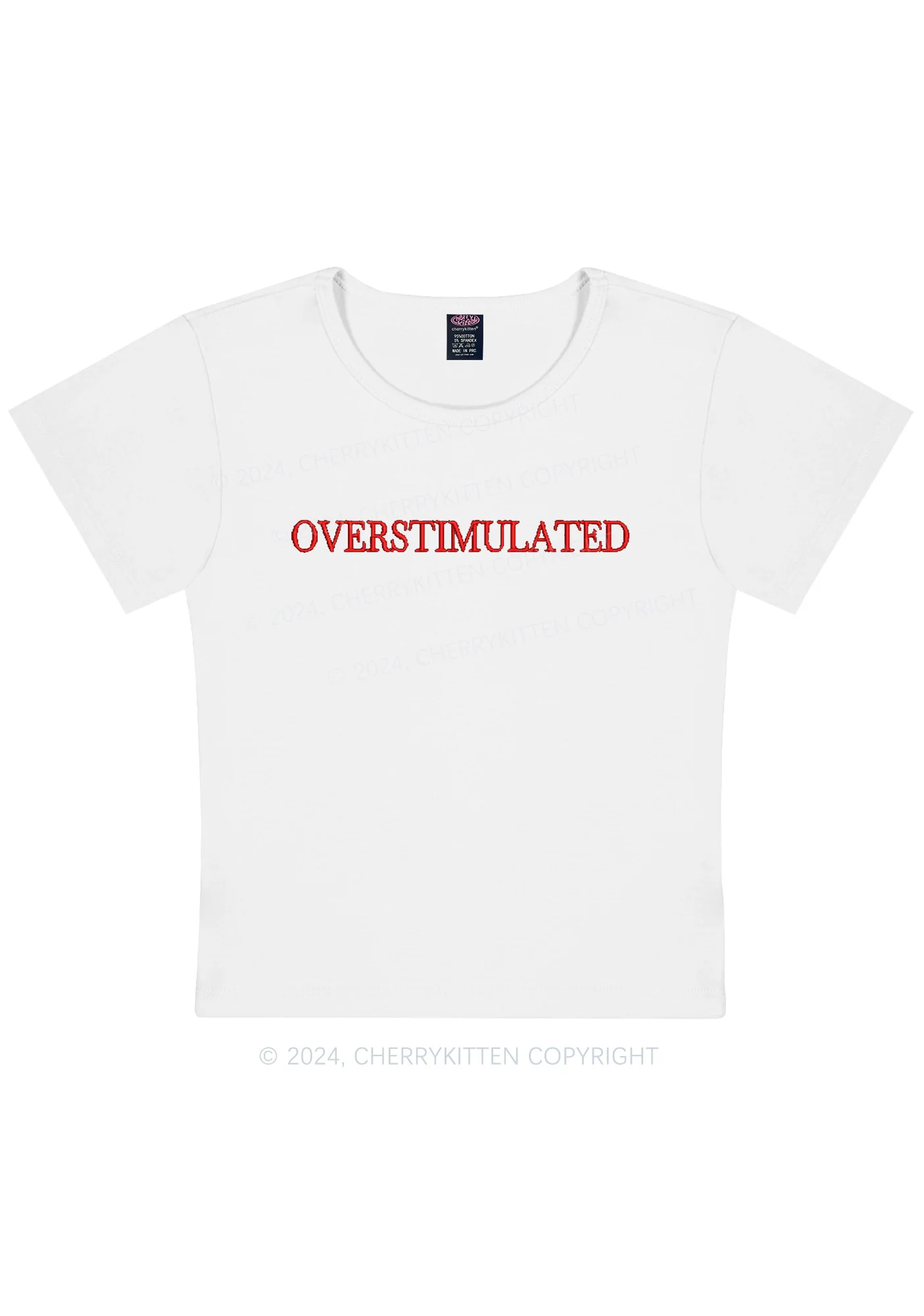 Embroidered Overstimulated Y2K Baby Tee Cherrykitten - Image 6