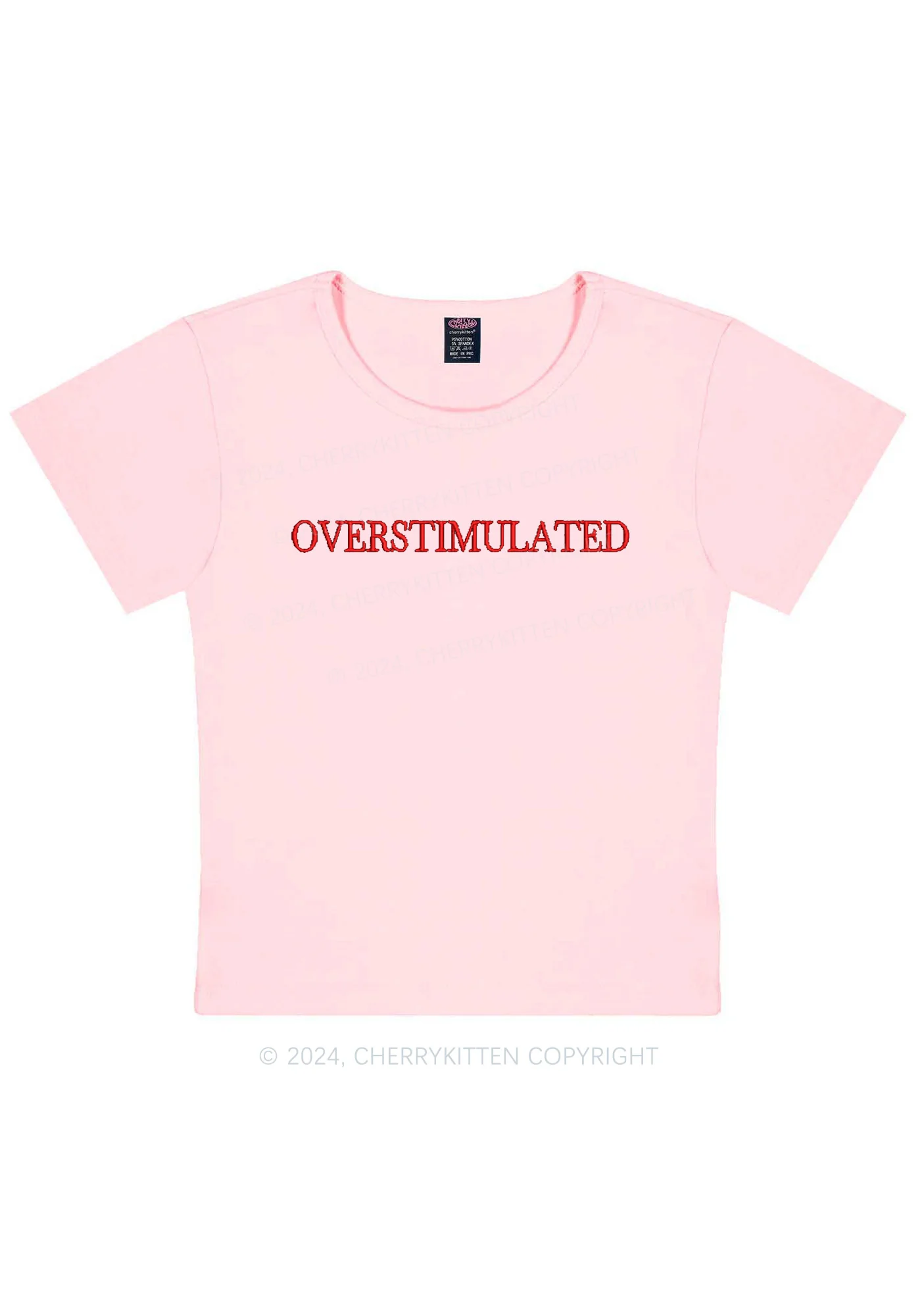 Embroidered Overstimulated Y2K Baby Tee Cherrykitten - Image 9