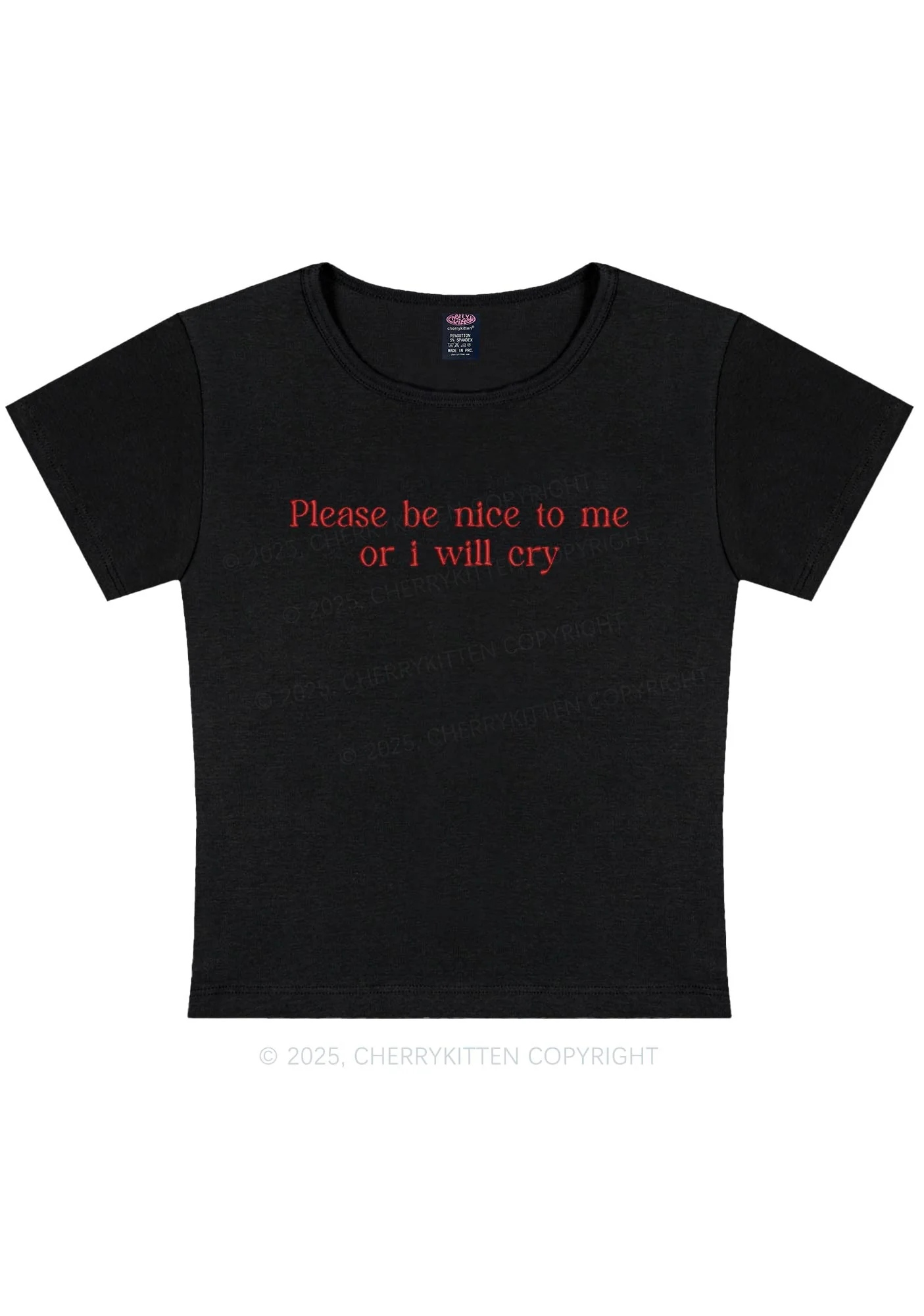Embroidered Please Be Nice To Me Y2K Baby Tee Cherrykitten - Image 3