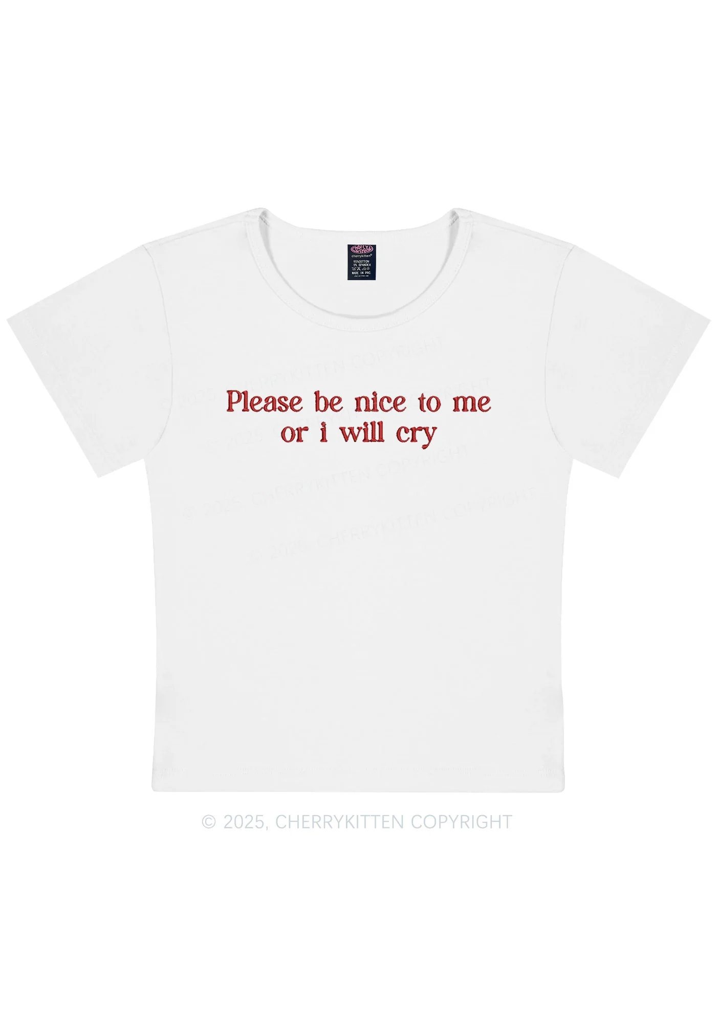 Embroidered Please Be Nice To Me Y2K Baby Tee Cherrykitten - Image 4