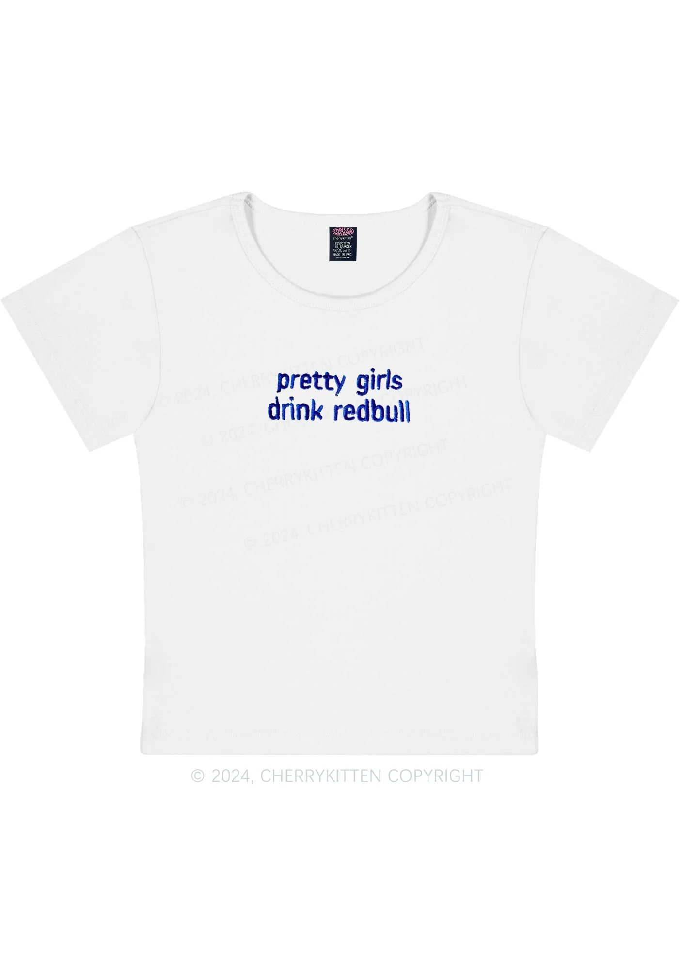 Embroidered Pretty Girls Drink Red Y2K Baby Tee Cherrykitten - Image 5