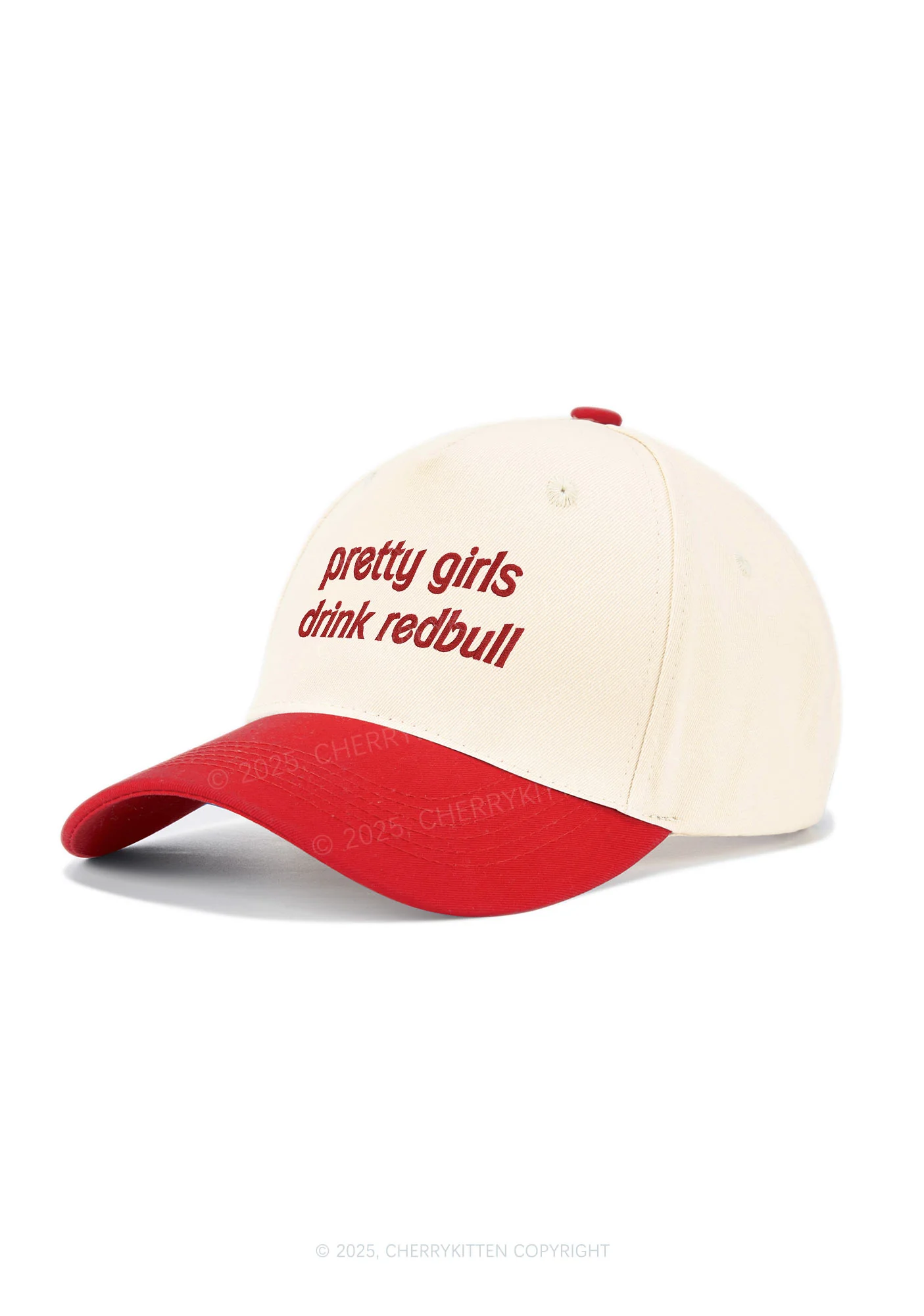 Embroidered Pretty Girls Drink Red Y2K Color Block Baseball Cap Cherrykitten - Image 2