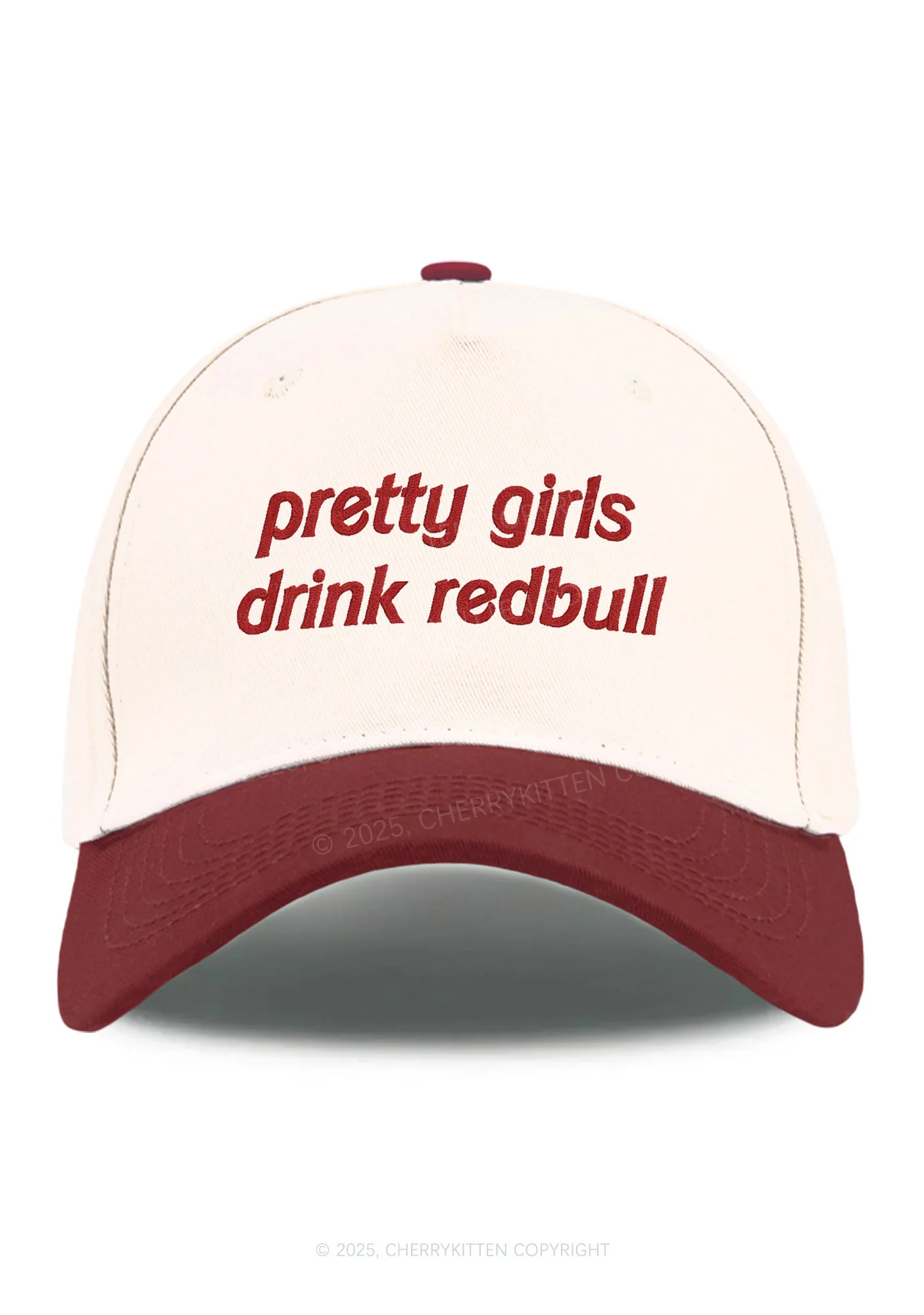 Embroidered Pretty Girls Drink Red Y2K Color Block Baseball Cap Cherrykitten - Image 4