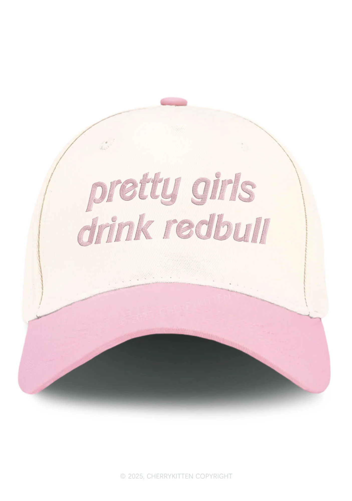 Embroidered Pretty Girls Drink Red Y2K Color Block Baseball Cap Cherrykitten - Image 5