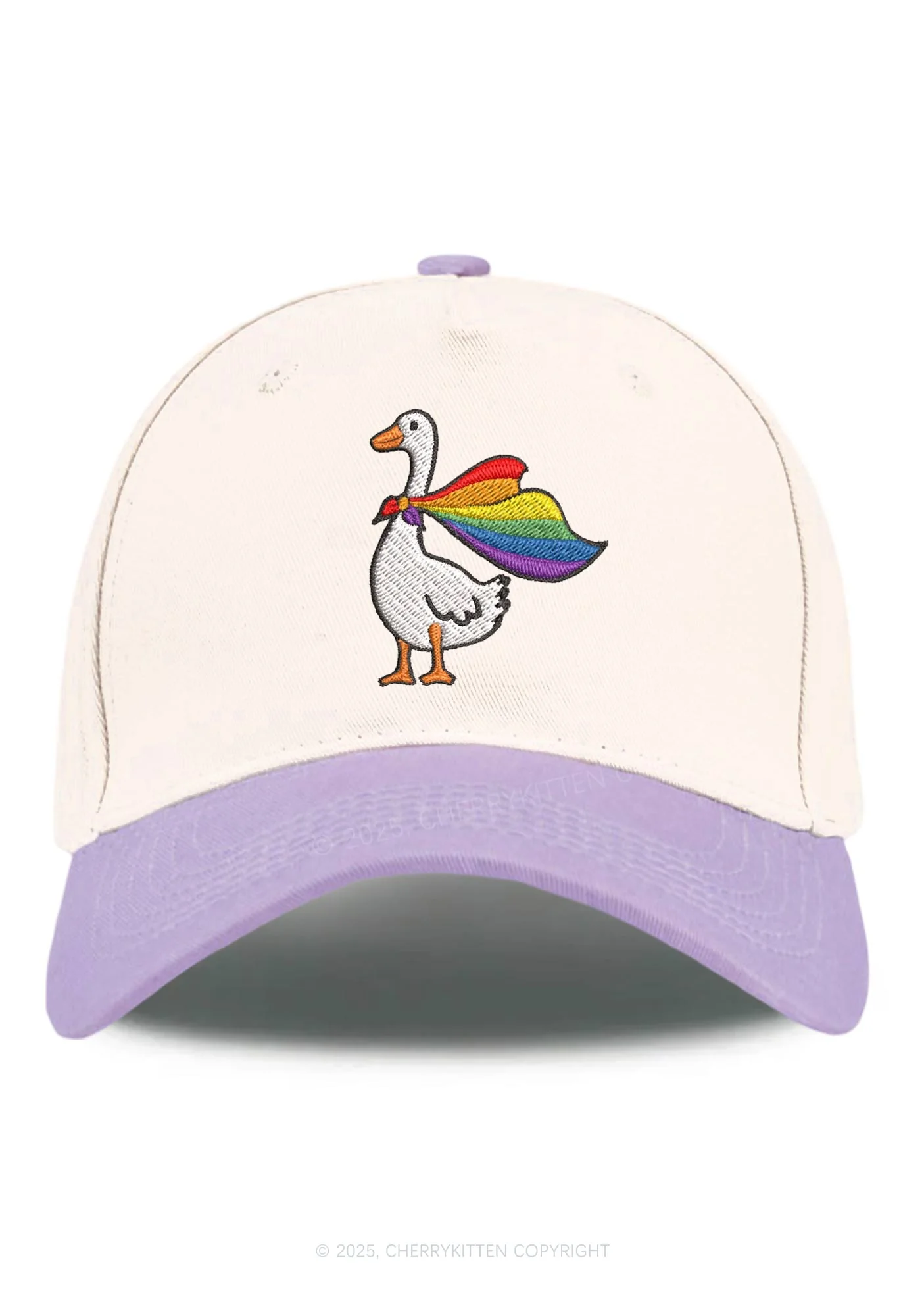 Embroidered Rainbow Goose Pride Y2K Color Block Baseball Cap Cherrykitten - Image 10