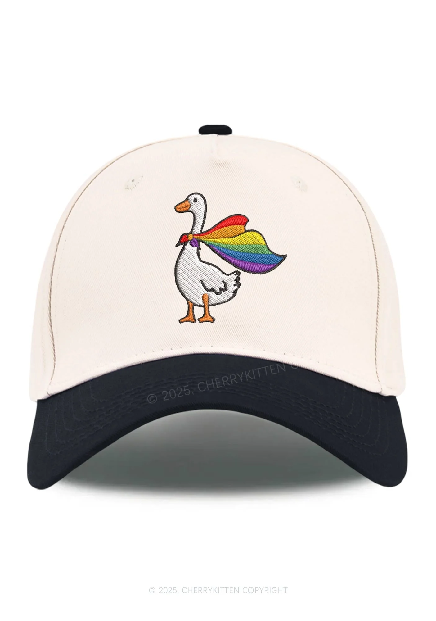Embroidered Rainbow Goose Pride Y2K Color Block Baseball Cap Cherrykitten - Image 11