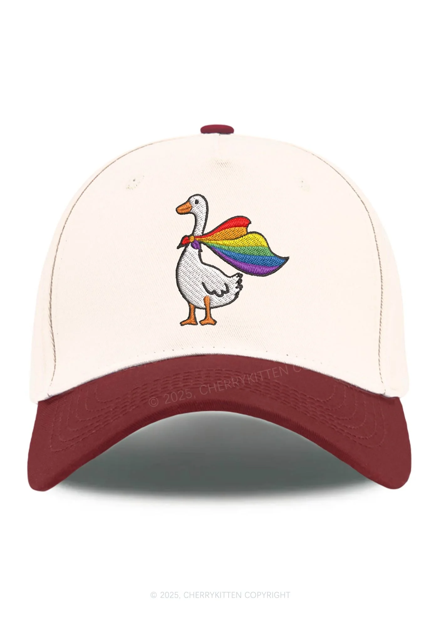 Embroidered Rainbow Goose Pride Y2K Color Block Baseball Cap Cherrykitten - Image 12