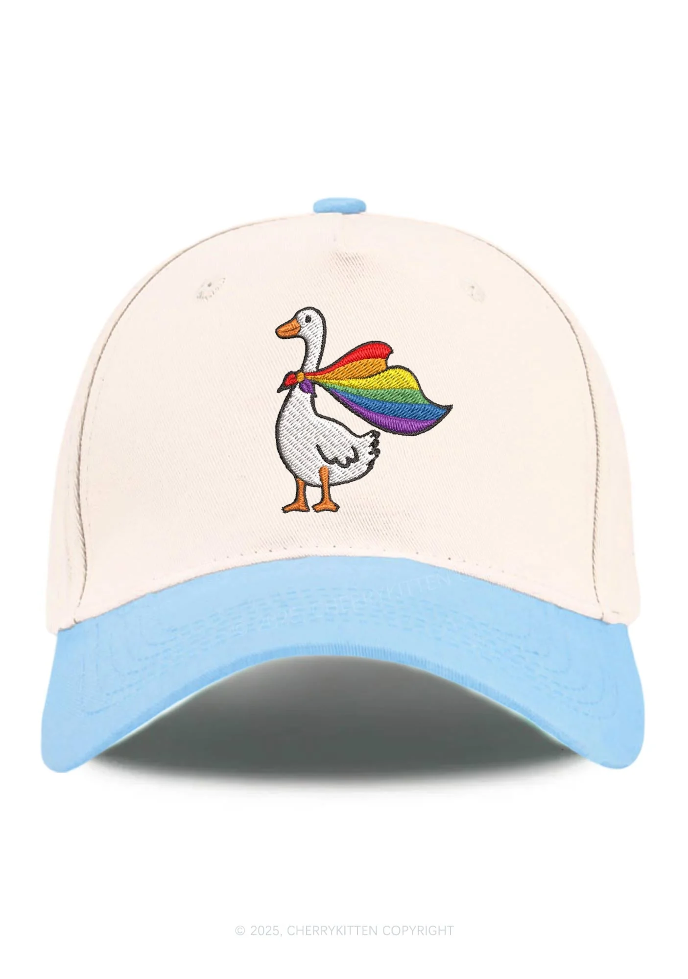 Embroidered Rainbow Goose Pride Y2K Color Block Baseball Cap Cherrykitten - Image 13