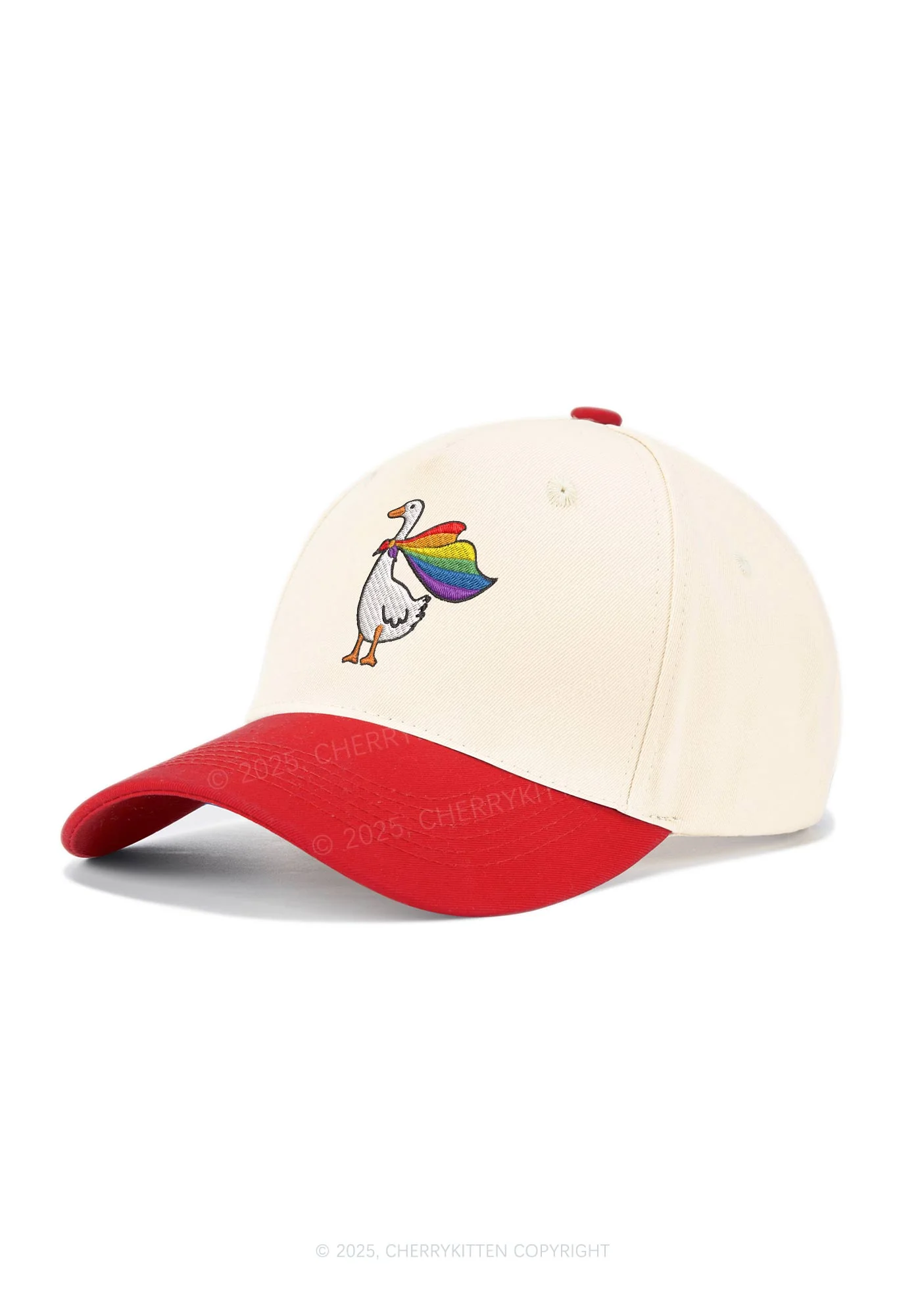 Embroidered Rainbow Goose Pride Y2K Color Block Baseball Cap Cherrykitten - Image 2