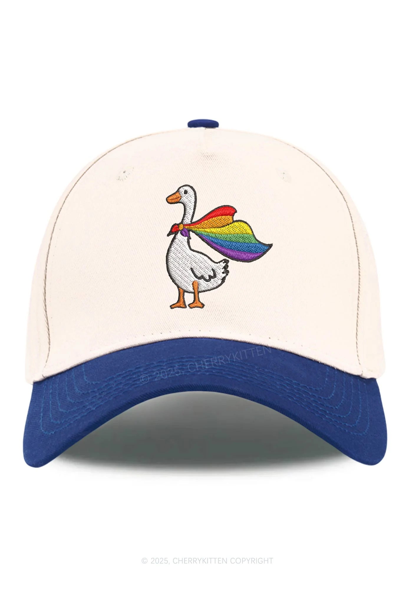 Embroidered Rainbow Goose Pride Y2K Color Block Baseball Cap Cherrykitten - Image 3