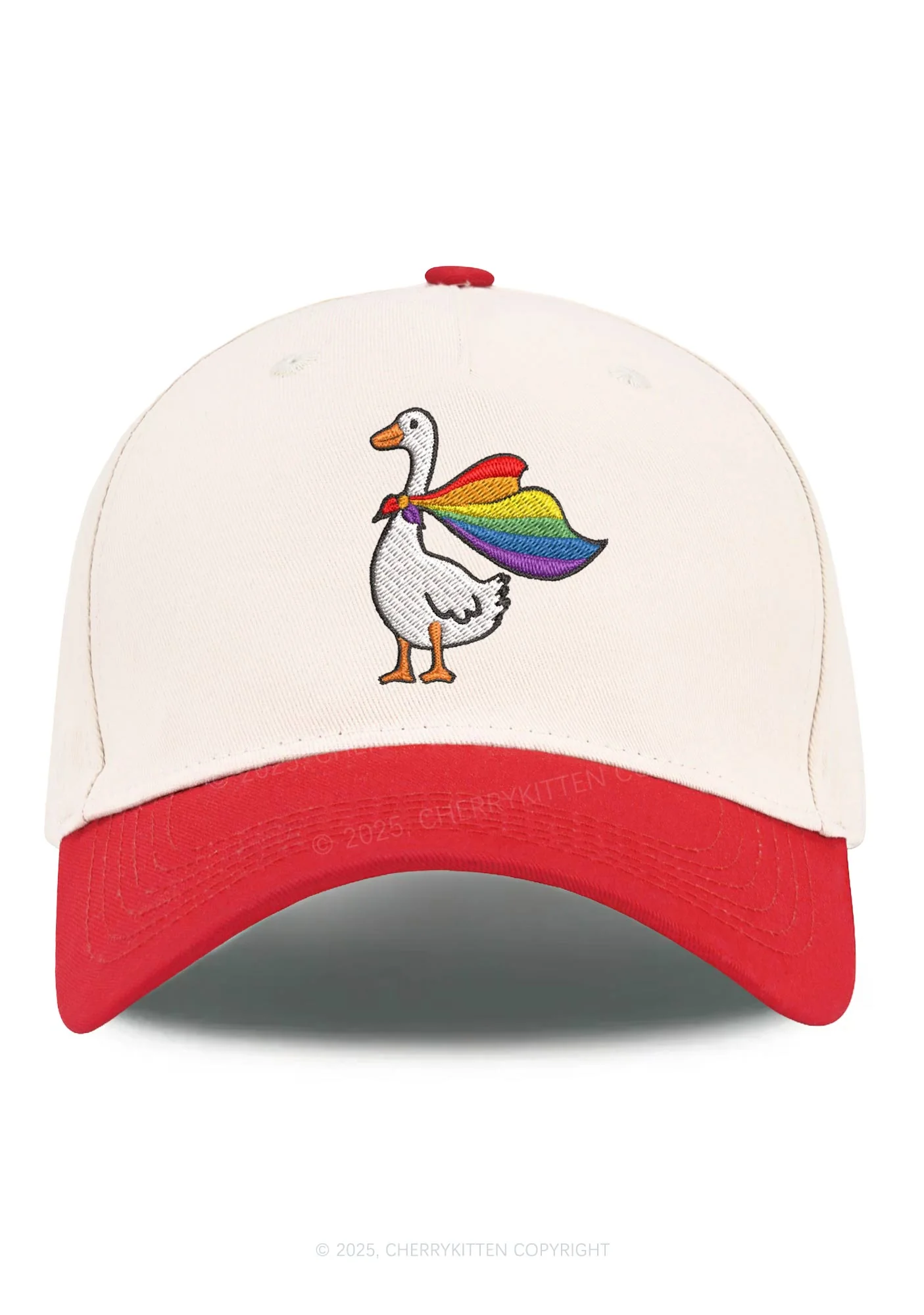 Embroidered Rainbow Goose Pride Y2K Color Block Baseball Cap Cherrykitten - Image 6