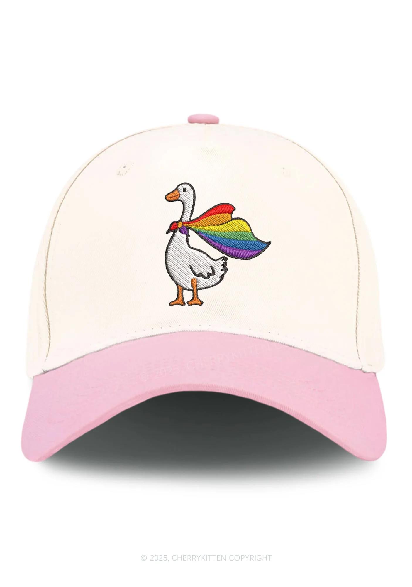 Embroidered Rainbow Goose Pride Y2K Color Block Baseball Cap Cherrykitten - Image 7