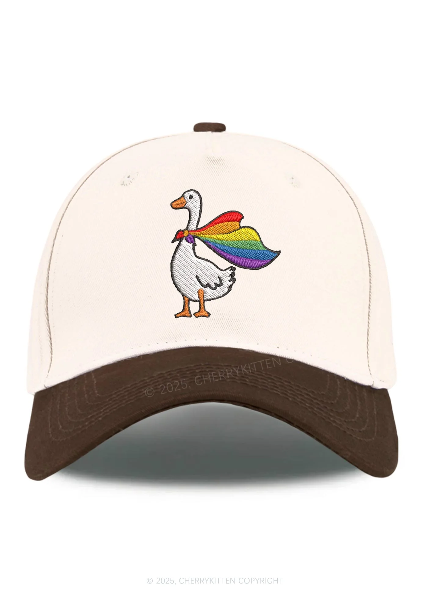 Embroidered Rainbow Goose Pride Y2K Color Block Baseball Cap Cherrykitten - Image 8